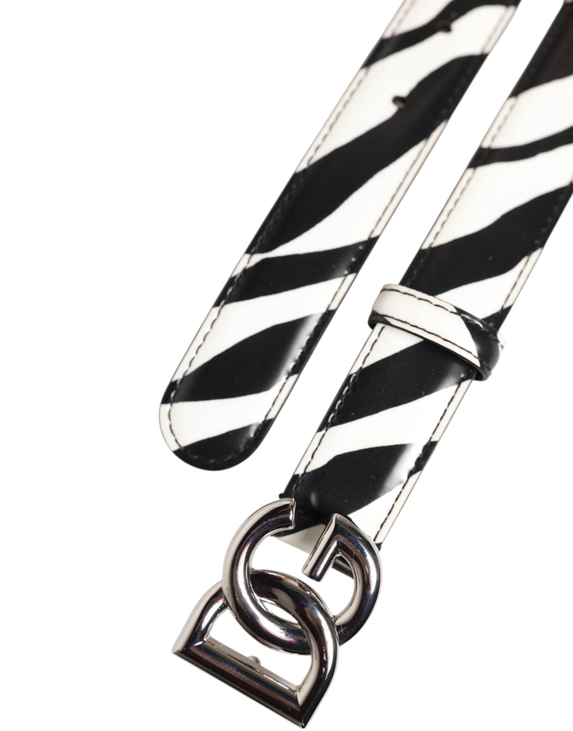 Dolce & Gabbana Black White Leather Silver Metal Buckle Belt - Hilstor