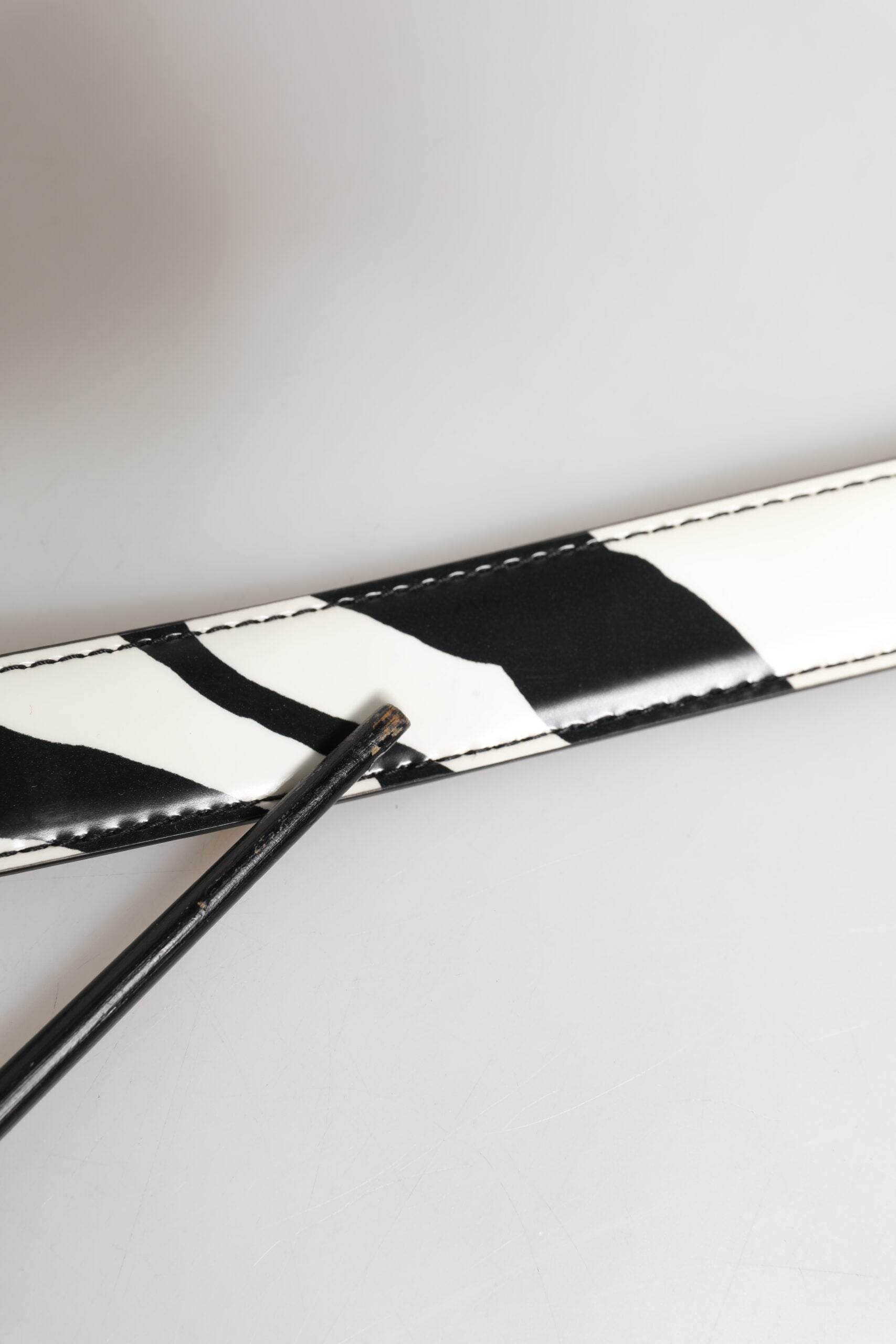 Dolce & Gabbana Black White Leather Silver Metal Buckle Belt - Hilstor