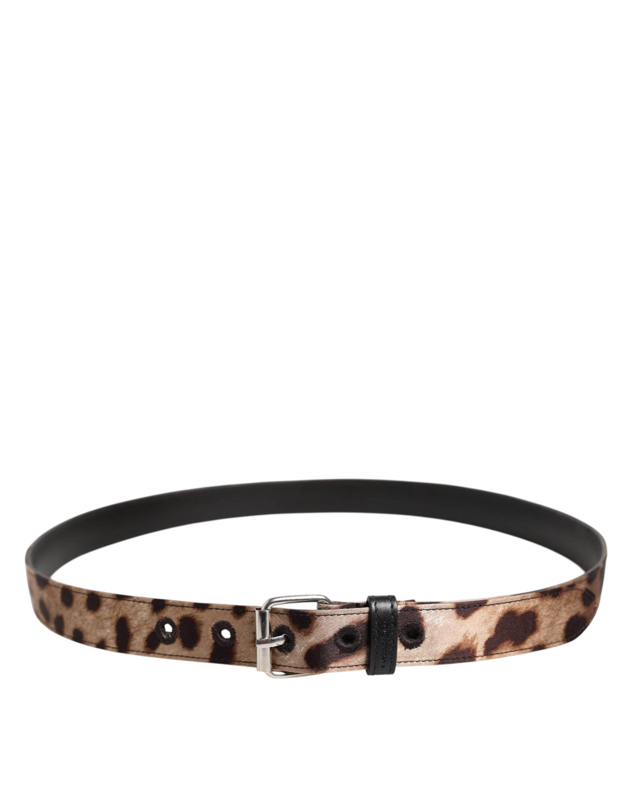 Dolce & Gabbana Brown Leopard Silver Metal Buckle Belt - Hilstor