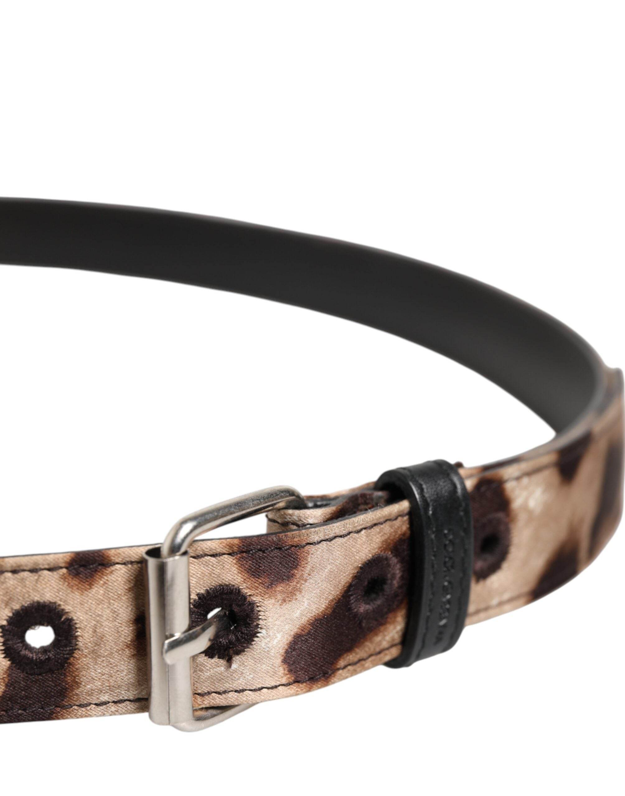Dolce & Gabbana Brown Leopard Silver Metal Buckle Belt - Hilstor