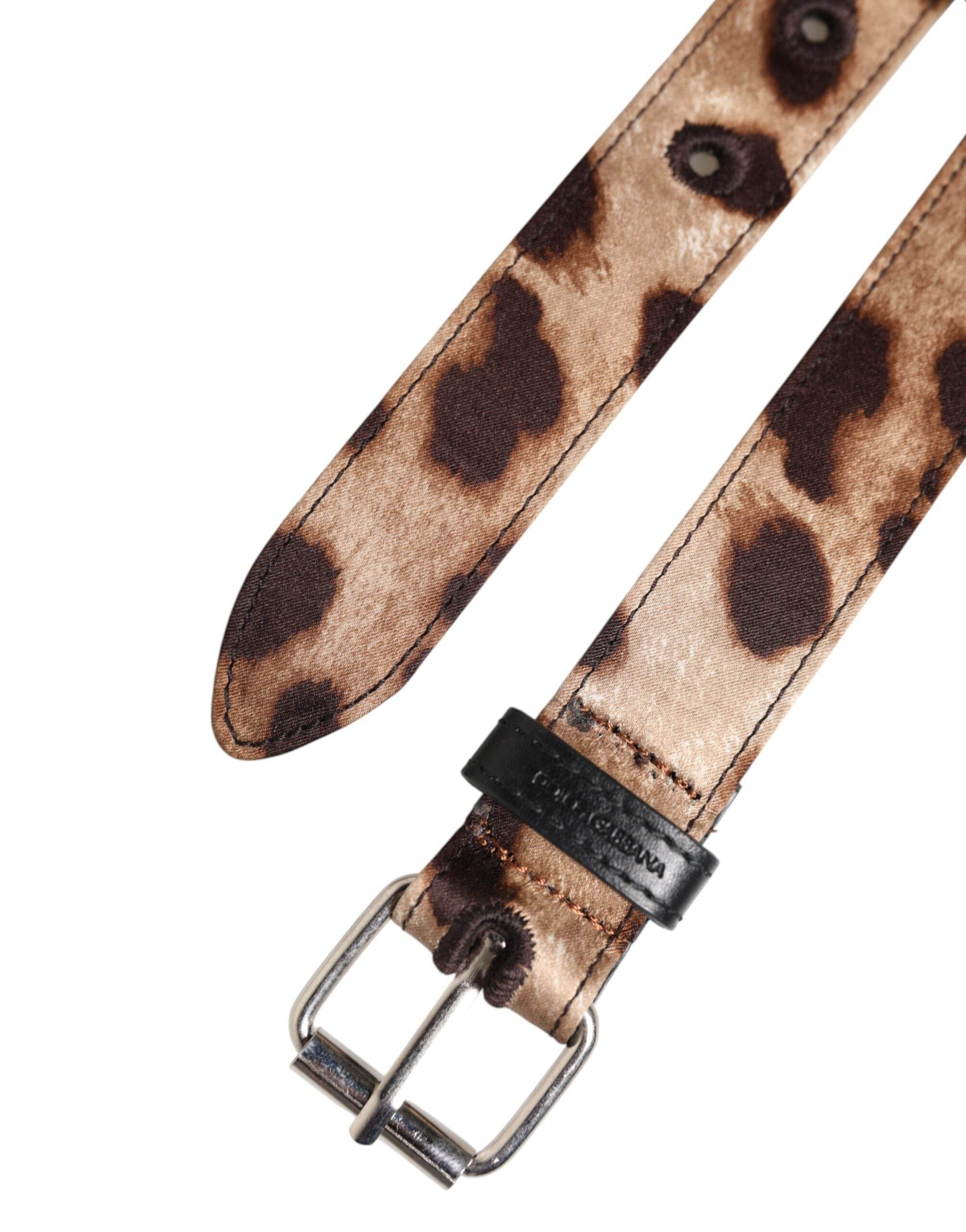 Dolce & Gabbana Brown Leopard Silver Metal Buckle Belt - Hilstor
