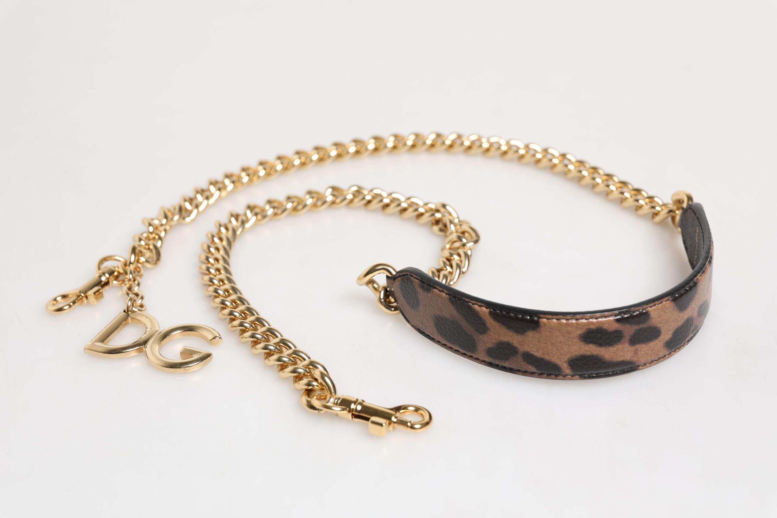 Dolce &amp; Gabbana Brun Leopard Guld Messing Kæde Tilbehør Skulderrem