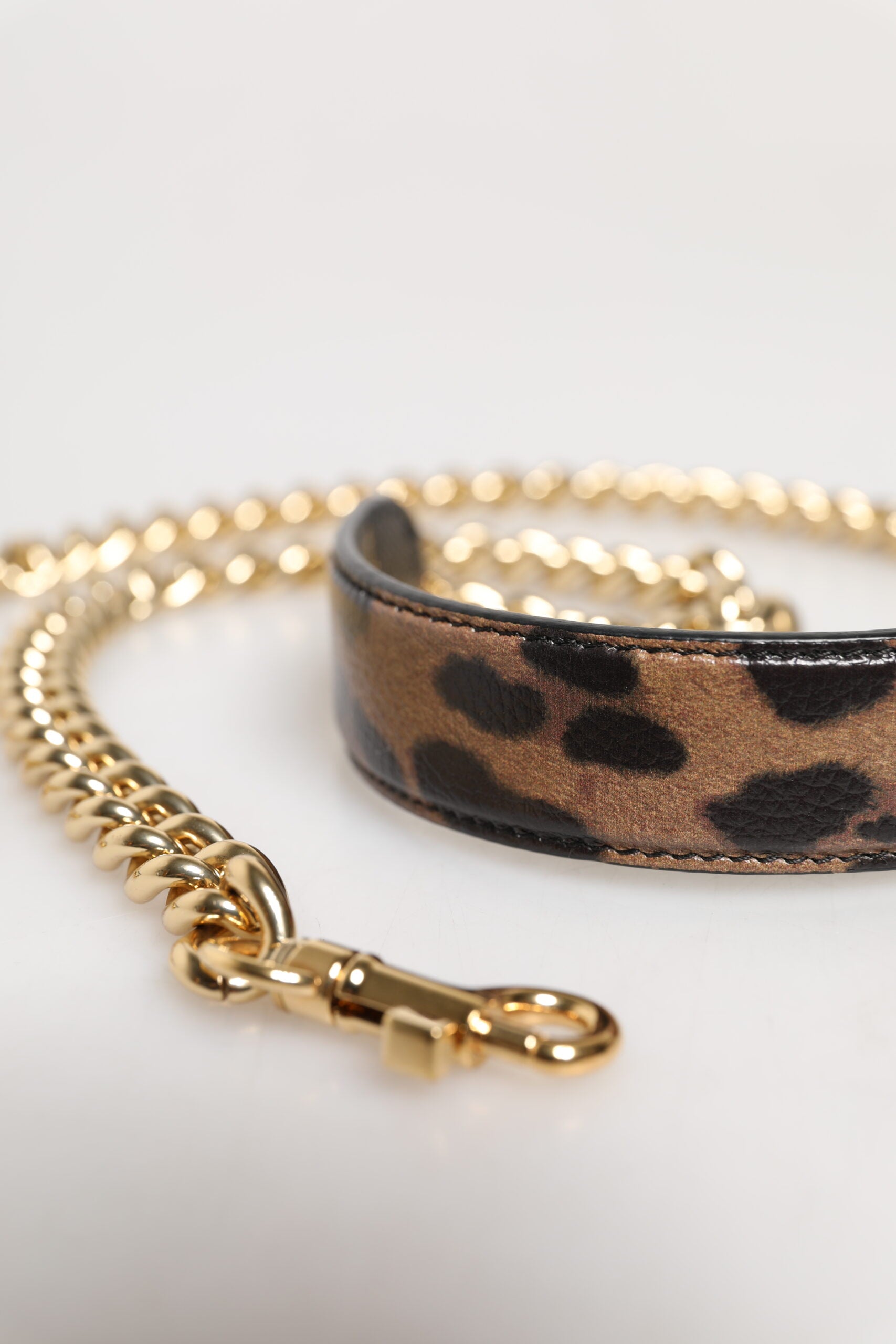 Dolce &amp; Gabbana Brun Leopard Guld Messing Kæde Tilbehør Skulderrem