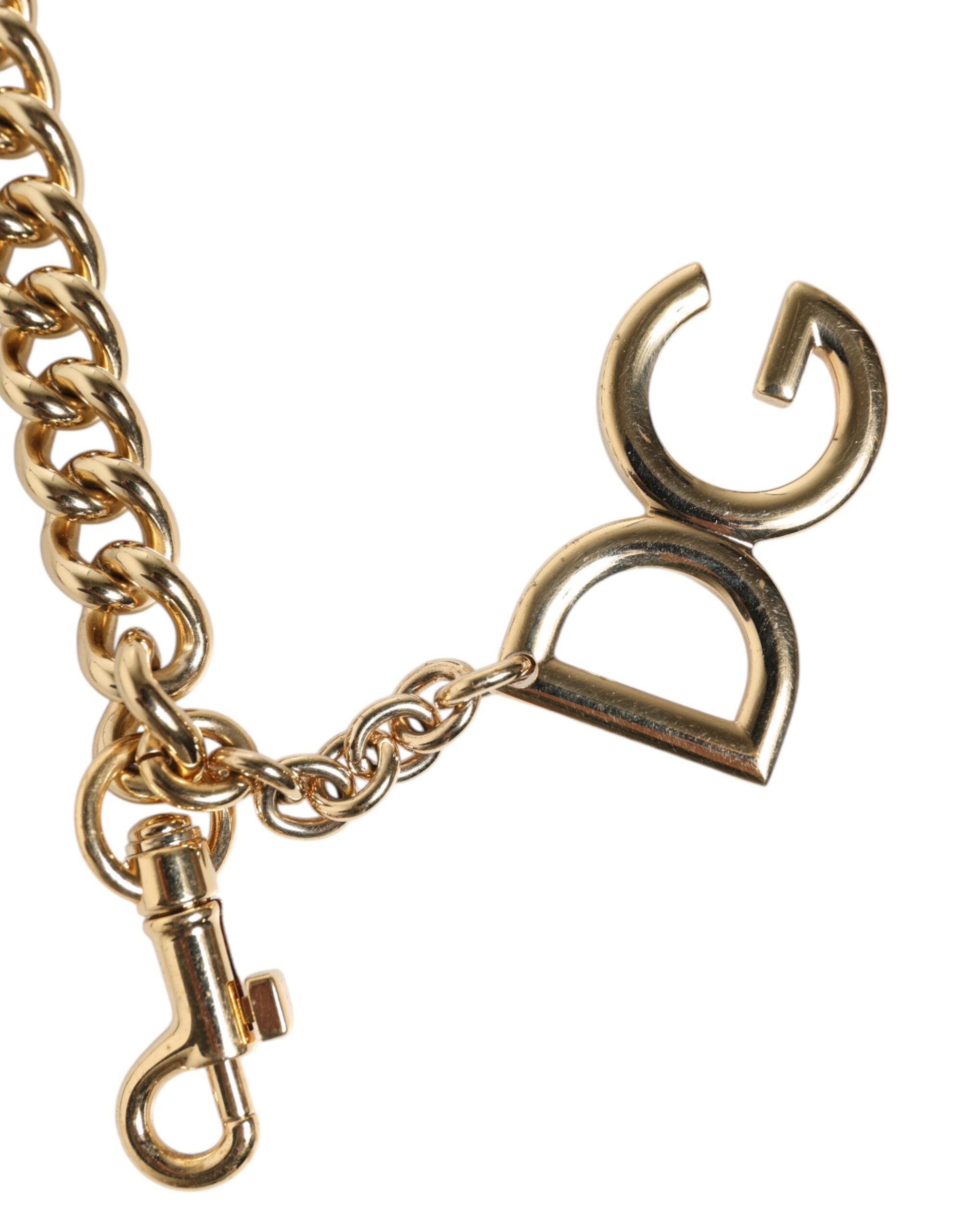 Dolce &amp; Gabbana Brun Leopard Guld Messing Kæde Tilbehør Skulderrem