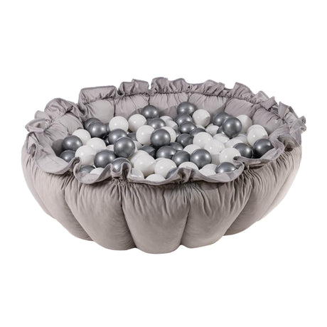 MeowBaby® Flower Play Mat with Ball Pit – Grey, Made in Europe - Hilstor