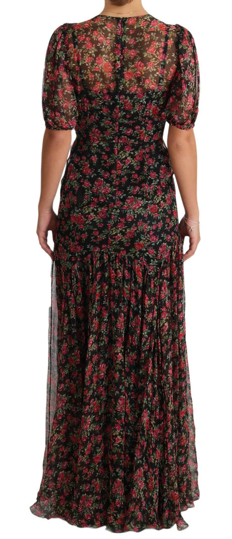 Dolce & Gabbana Black Floral Roses A-Line Shift Gown Dress - Hilstor