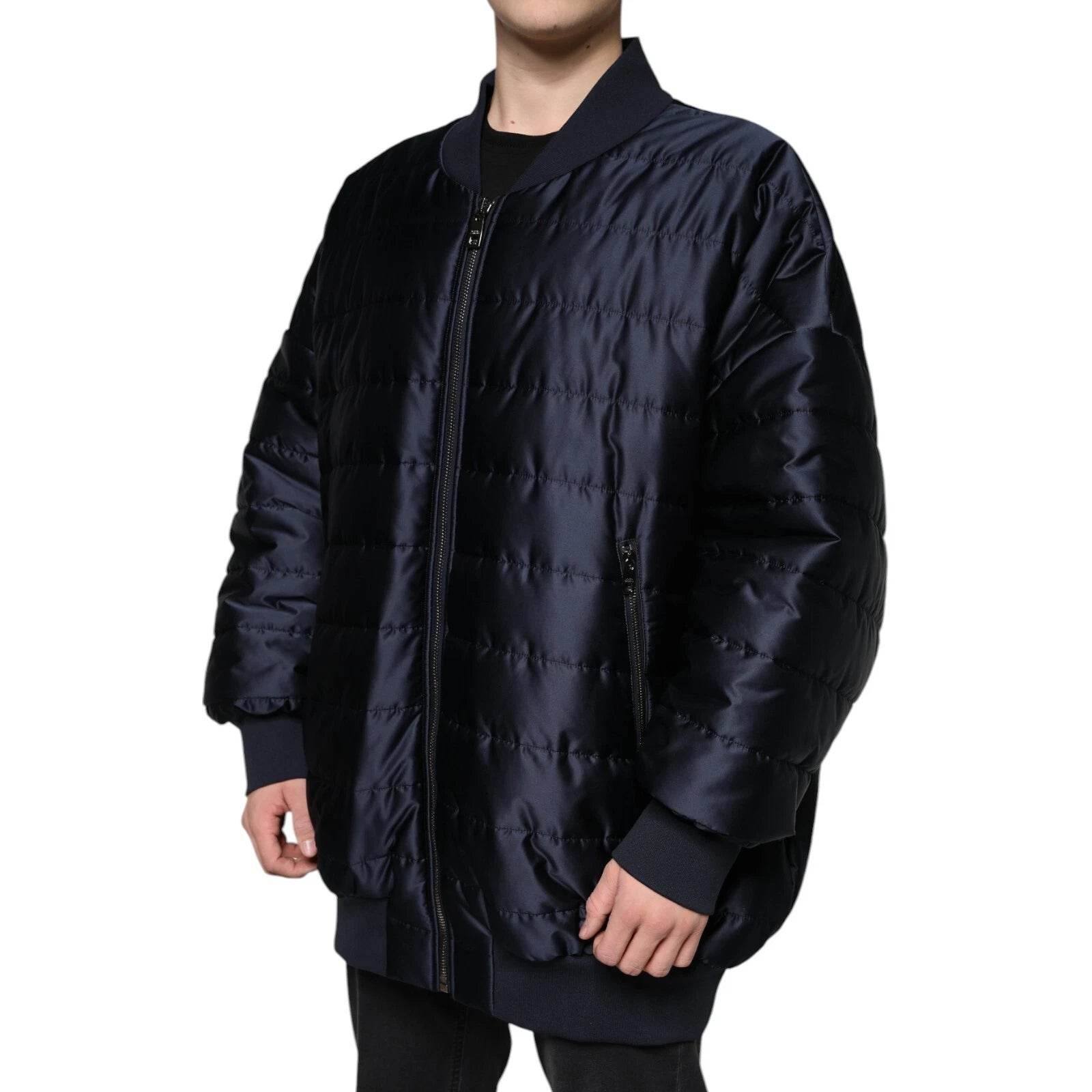 Dolce & Gabbana Dark Blue Quilted Full Zip Bomber Jacket - Hilstor