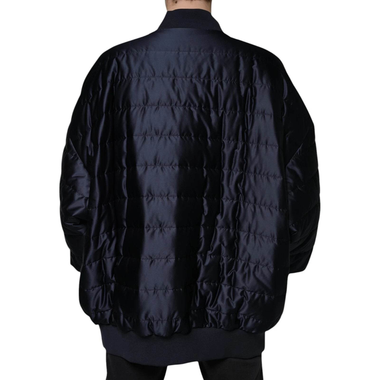 Dolce & Gabbana Dark Blue Quilted Full Zip Bomber Jacket - Hilstor