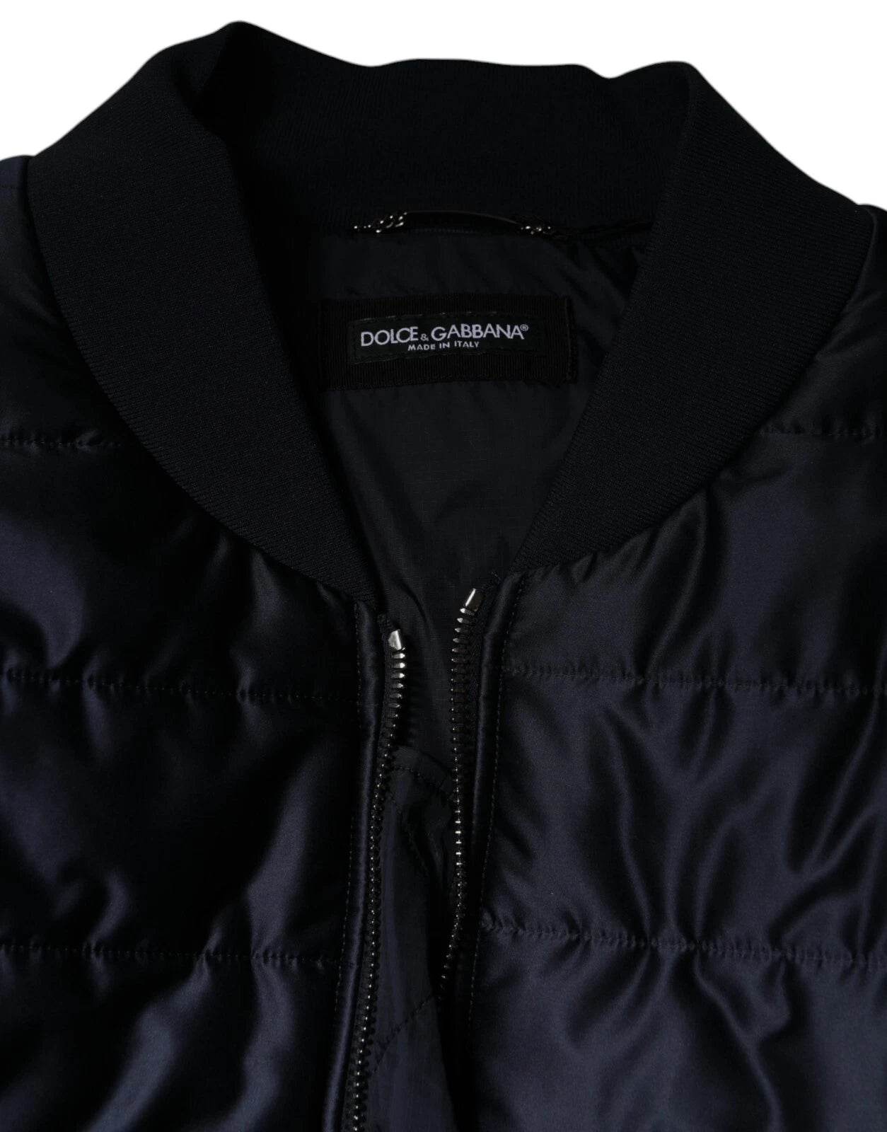 Dolce & Gabbana Dark Blue Quilted Full Zip Bomber Jacket - Hilstor