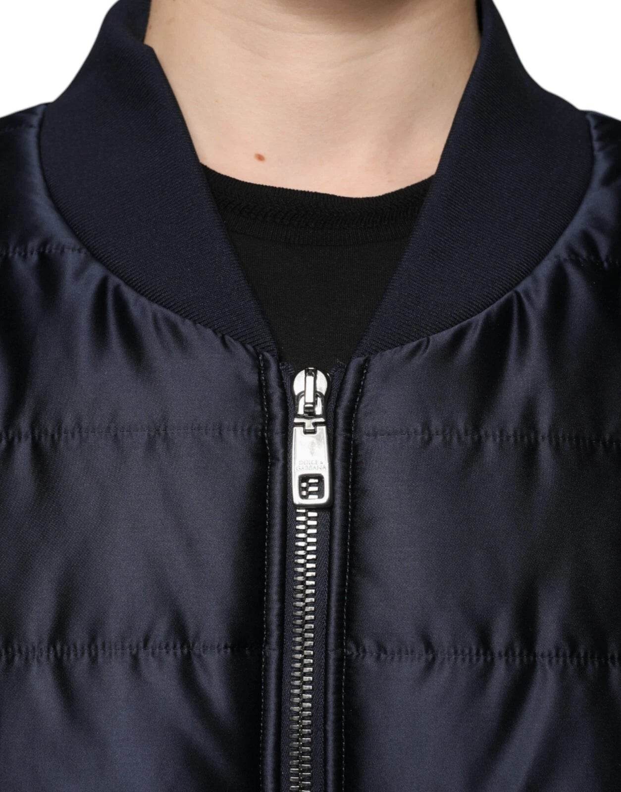 Dolce & Gabbana Dark Blue Quilted Full Zip Bomber Jacket - Hilstor