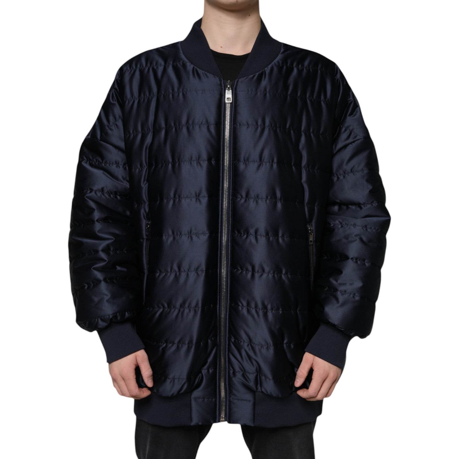 Dolce & Gabbana Dark Blue Quilted Full Zip Bomber Jacket - Hilstor
