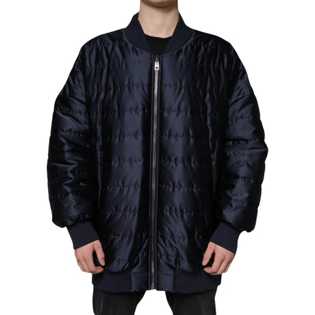 Dolce & Gabbana Dark Blue Quilted Full Zip Bomber Jacket - Hilstor