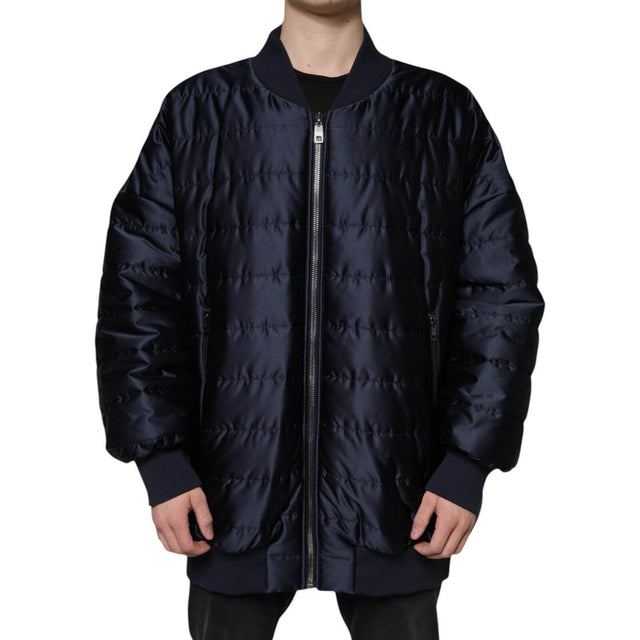 Dolce & Gabbana Dark Blue Quilted Full Zip Bomber Jacket - Hilstor