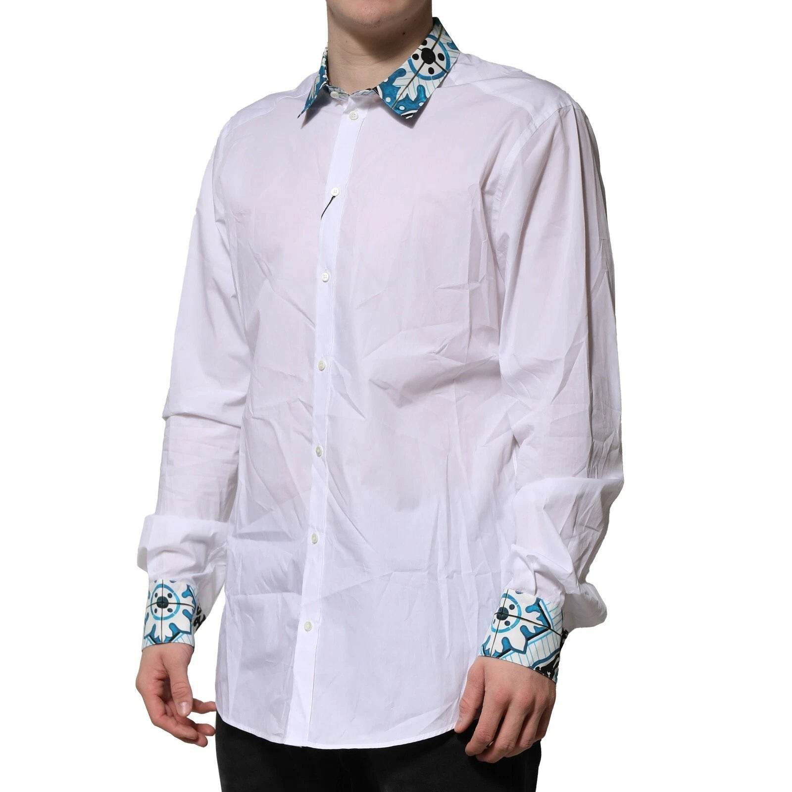 Dolce & Gabbana White Majolica Detailing GOLD Dress Shirt - Hilstor