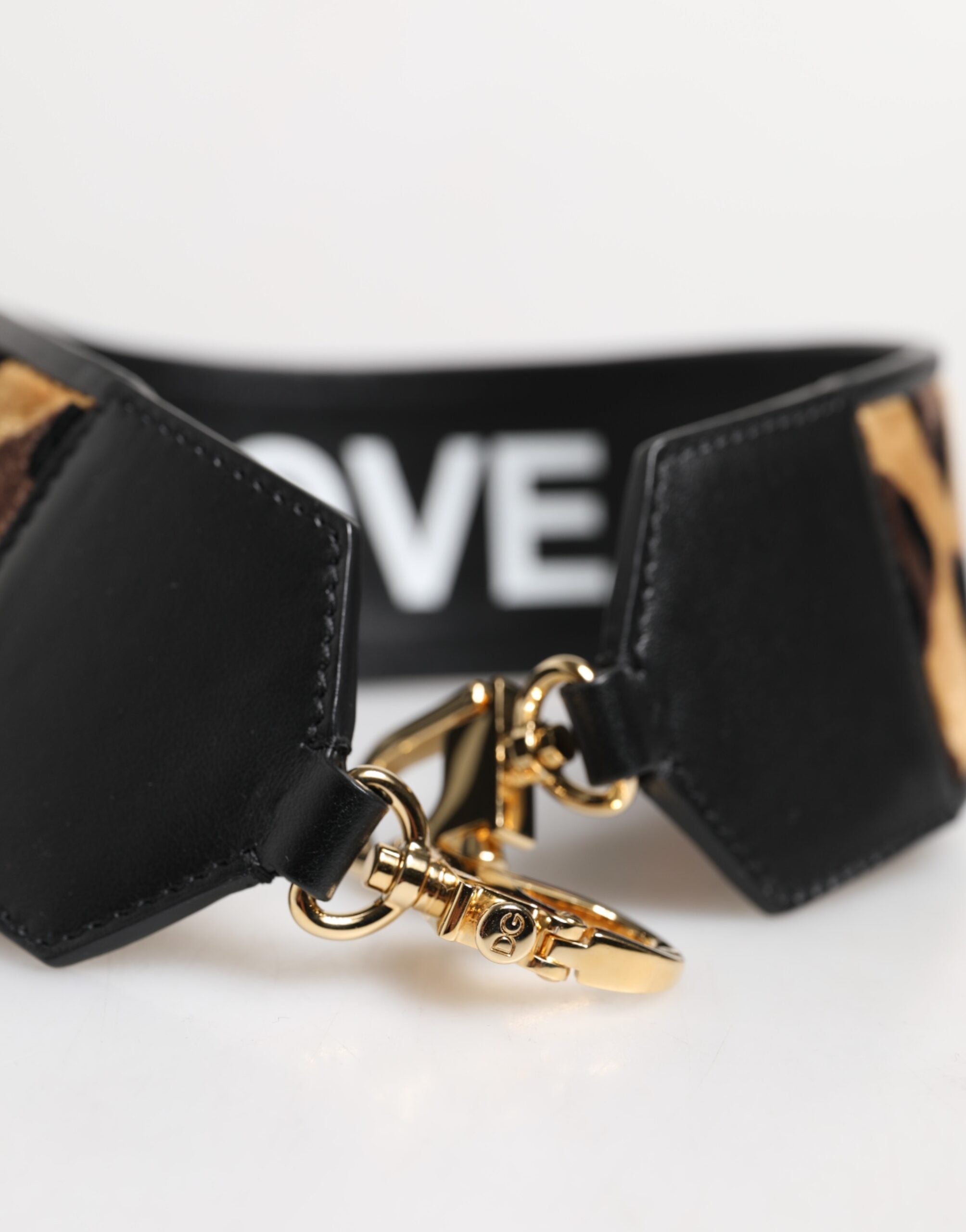 Dolce &amp; Gabbana Sort Leopardprint Vendbar Taske Skulderrem