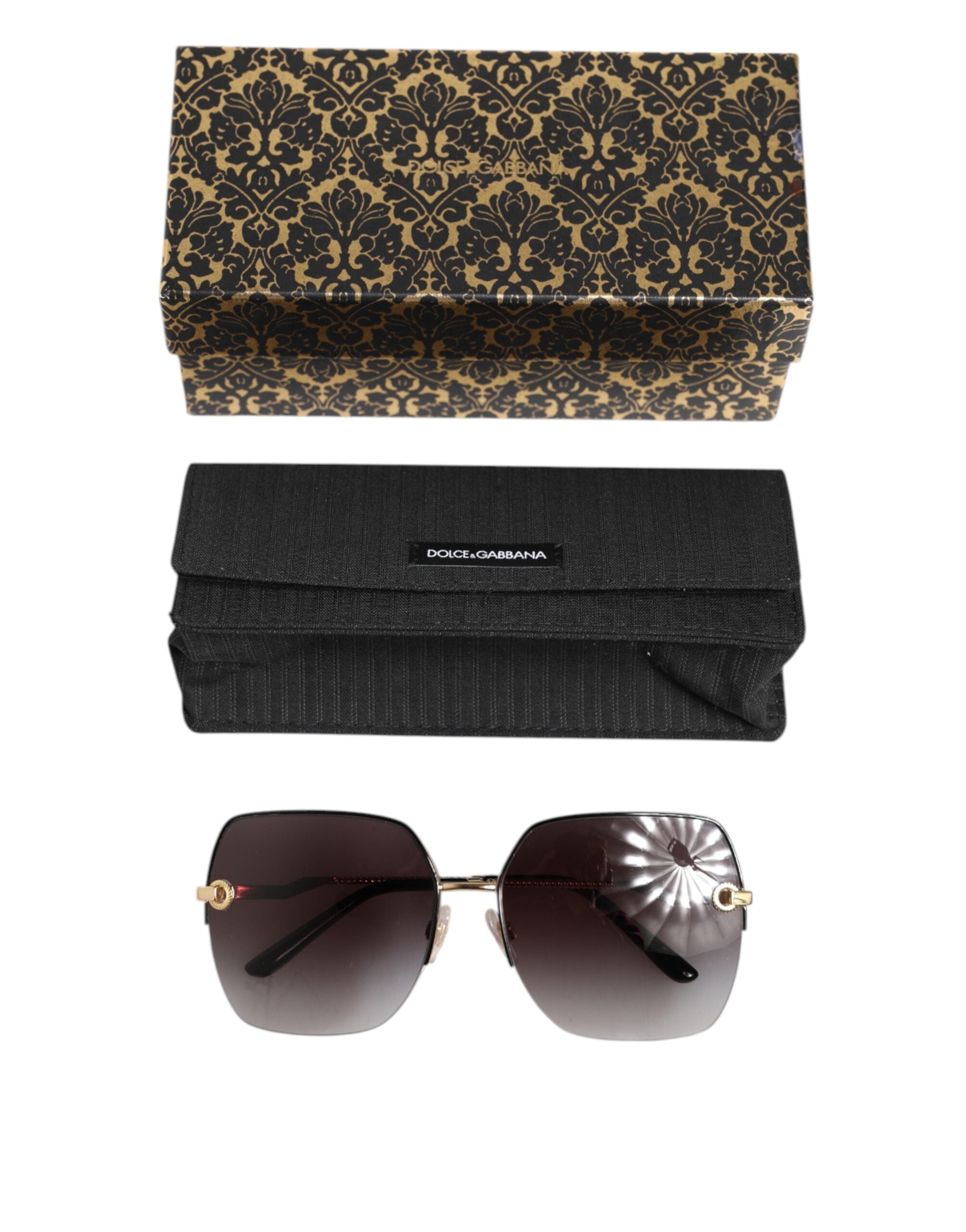 Dolce & Gabbana DG2267 Black Gold Metal Full Rim Square Sunglasses