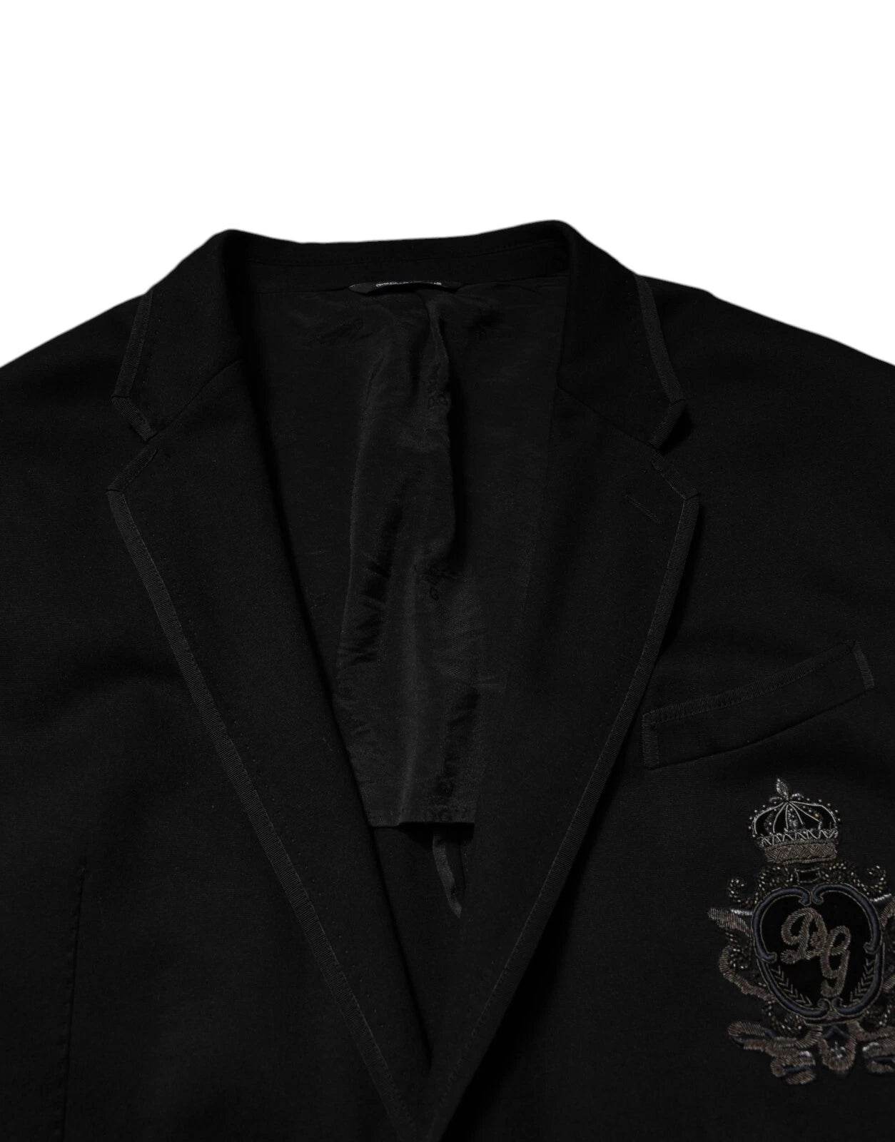 Dolce & Gabbana Black Viscose DG Crown Blazer Coat Jacket - Hilstor