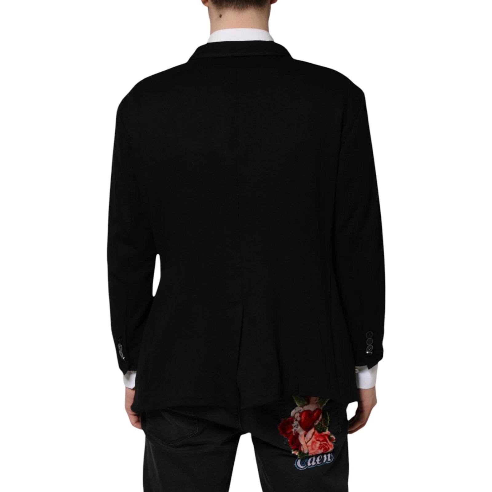 Dolce & Gabbana Black Viscose DG Crown Blazer Coat Jacket - Hilstor