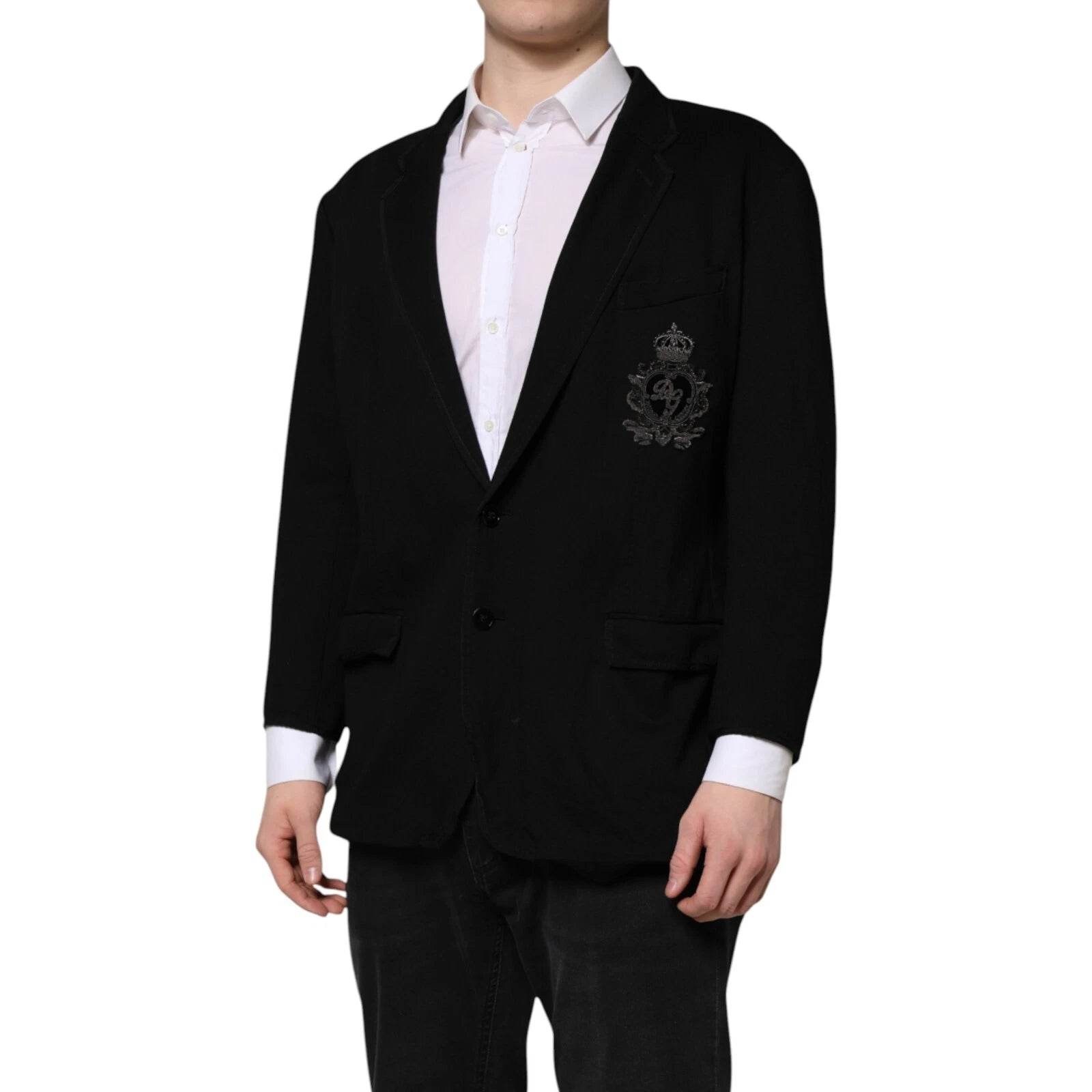 Dolce & Gabbana Black Viscose DG Crown Blazer Coat Jacket - Hilstor