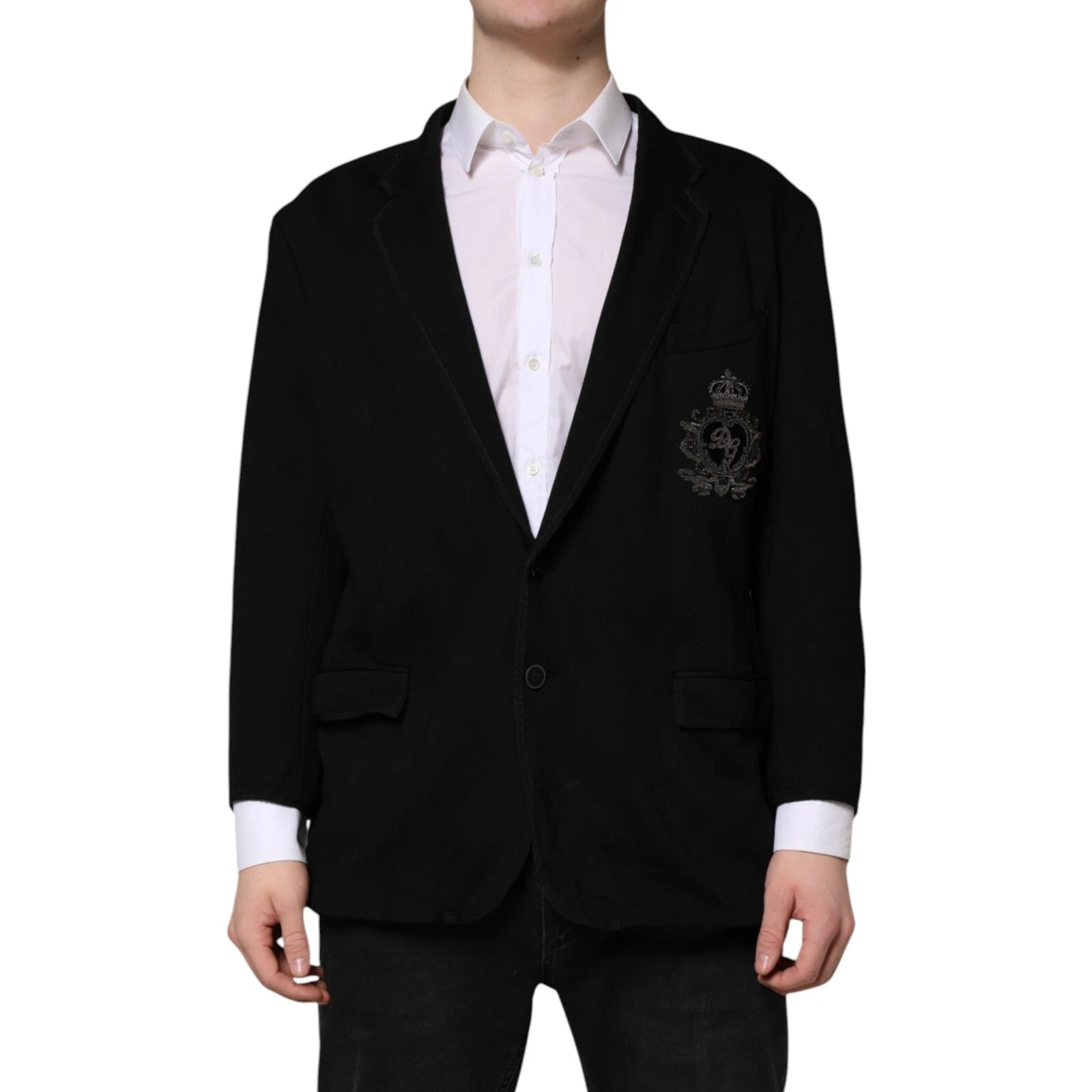Dolce &amp; Gabbana Sort Viskose DG Crown Blazer Frakkejakke
