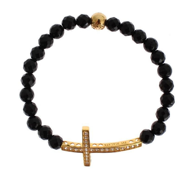 Nialaya Gold Plated Sterling Bracelet with CZ Diamond Cross - Hilstor