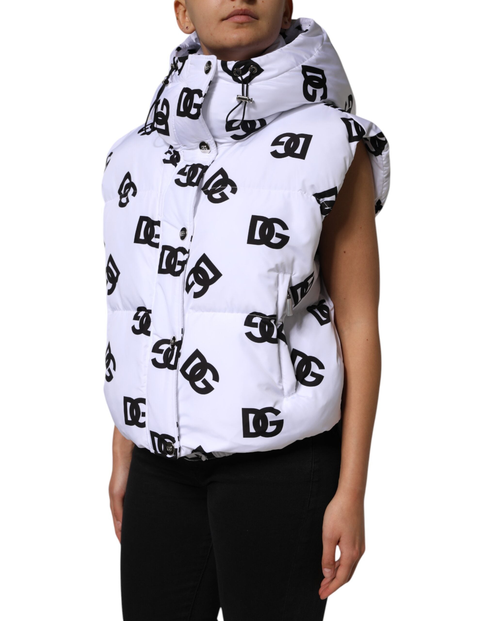 Dolce &amp; Gabbana Vit Svart DG Mania Polyester Pufferjacka