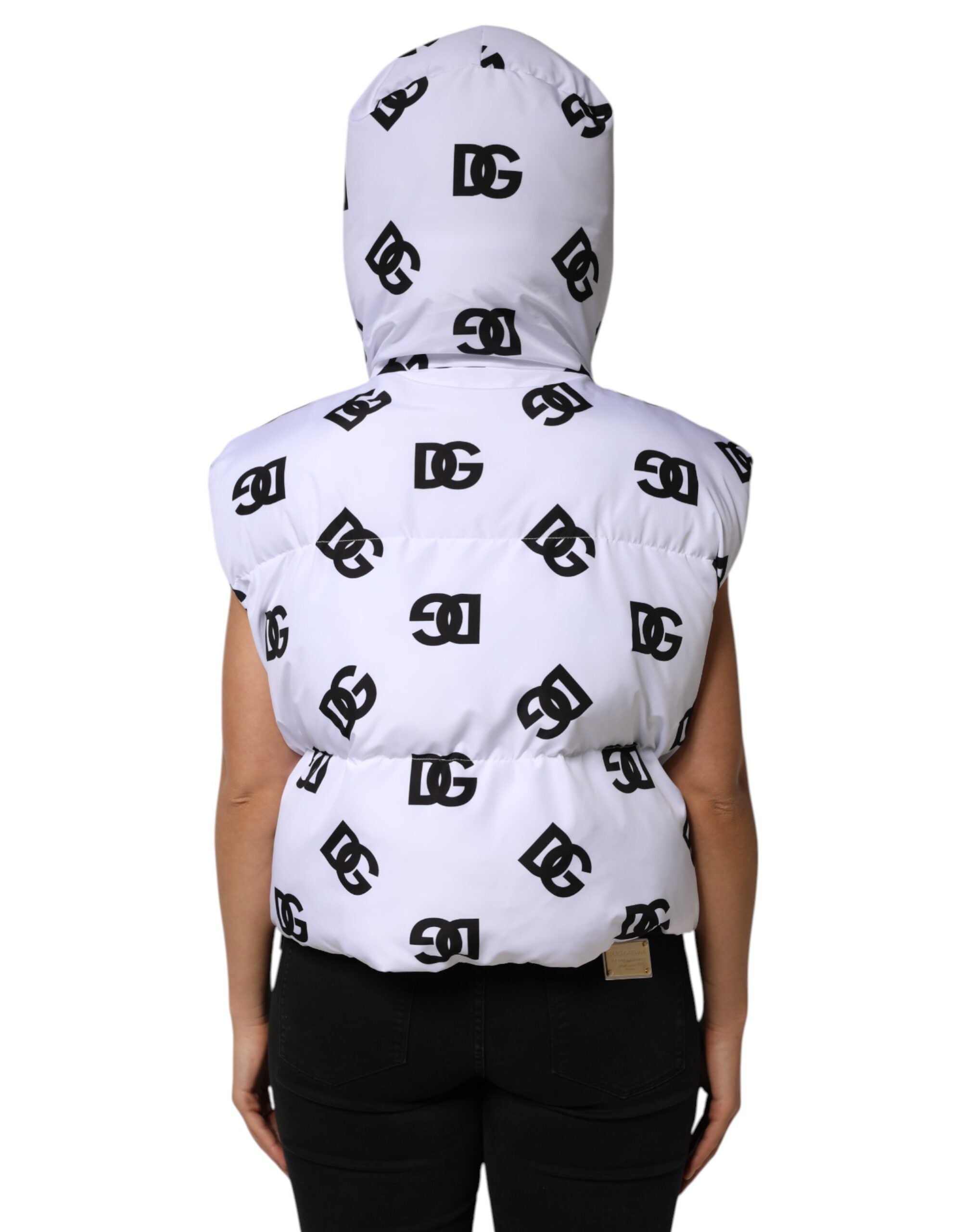 Dolce &amp; Gabbana Vit Svart DG Mania Polyester Pufferjacka