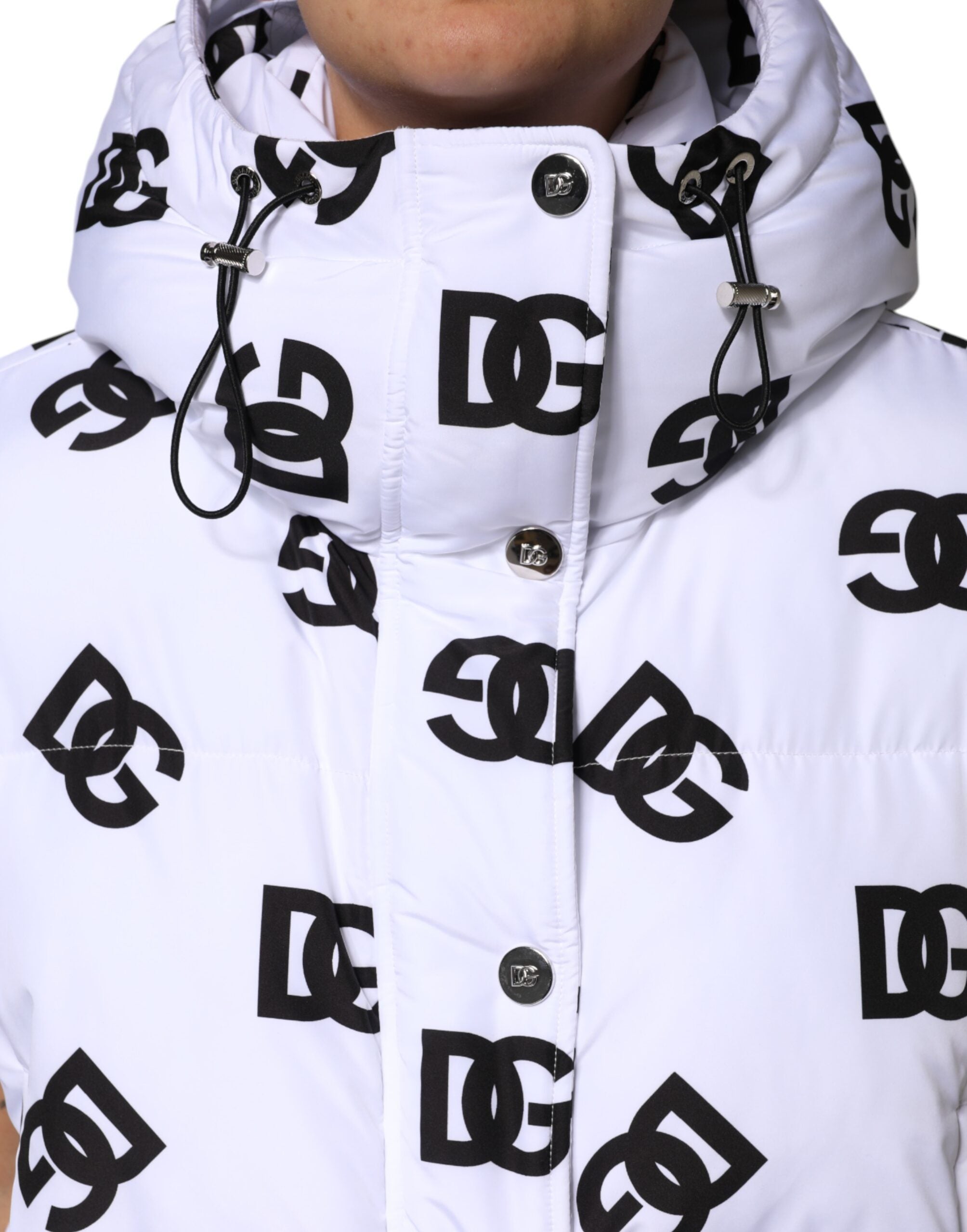 Dolce &amp; Gabbana Vit Svart DG Mania Polyester Pufferjacka