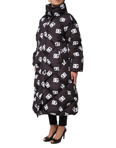 Dolce &amp; Gabbana Sort DG Mania Puffer Quiltet Lang Frakkejakke