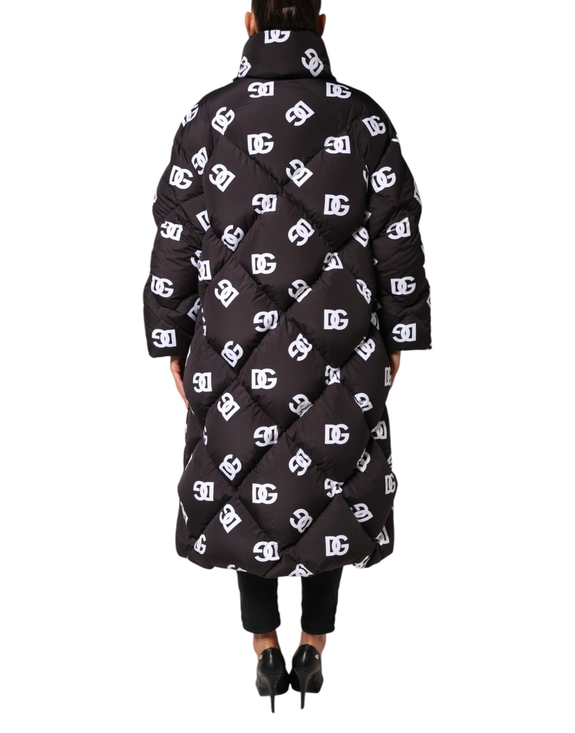 Dolce &amp; Gabbana Sort DG Mania Puffer Quiltet Lang Frakkejakke