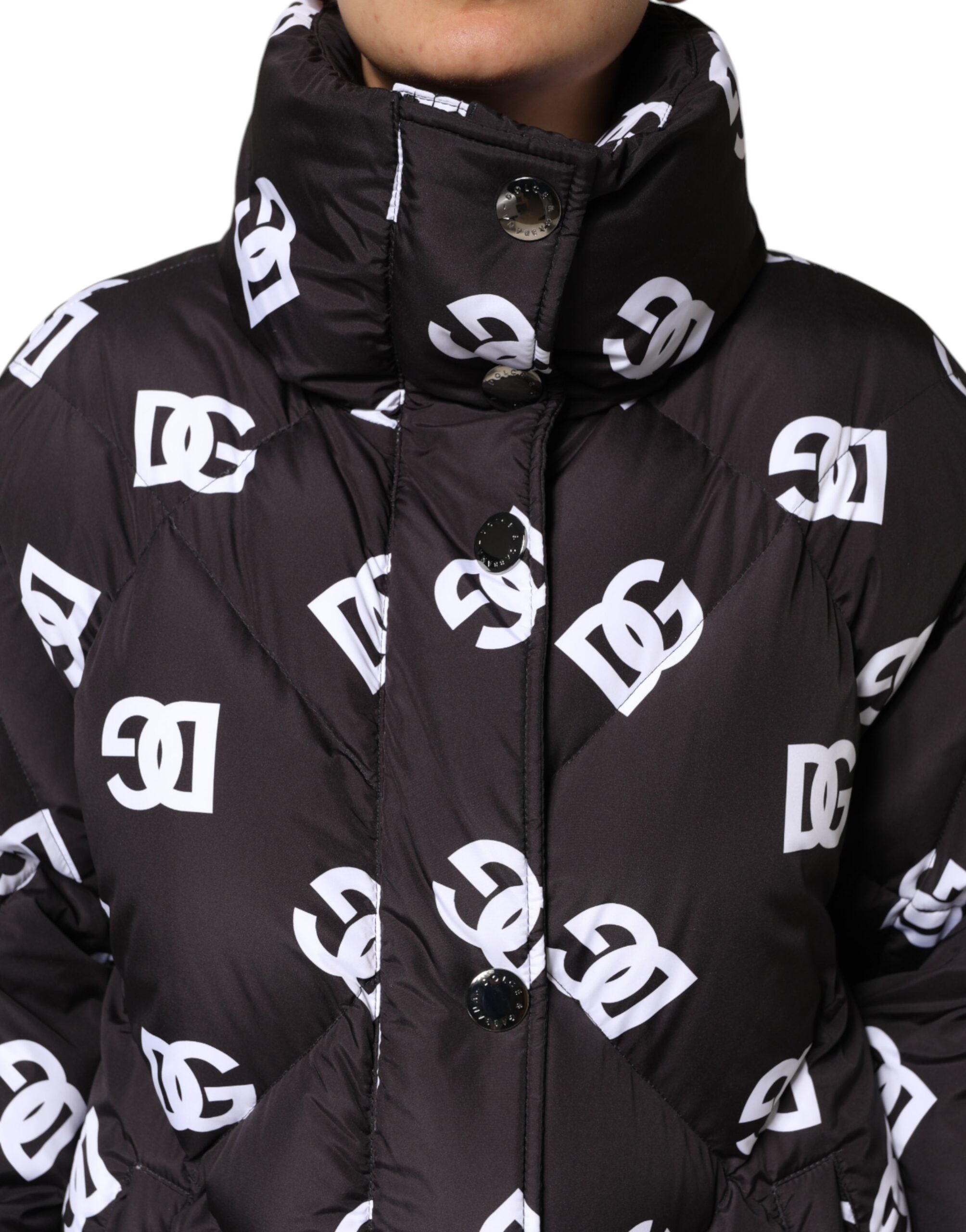 Dolce &amp; Gabbana Sort DG Mania Puffer Quiltet Lang Frakkejakke