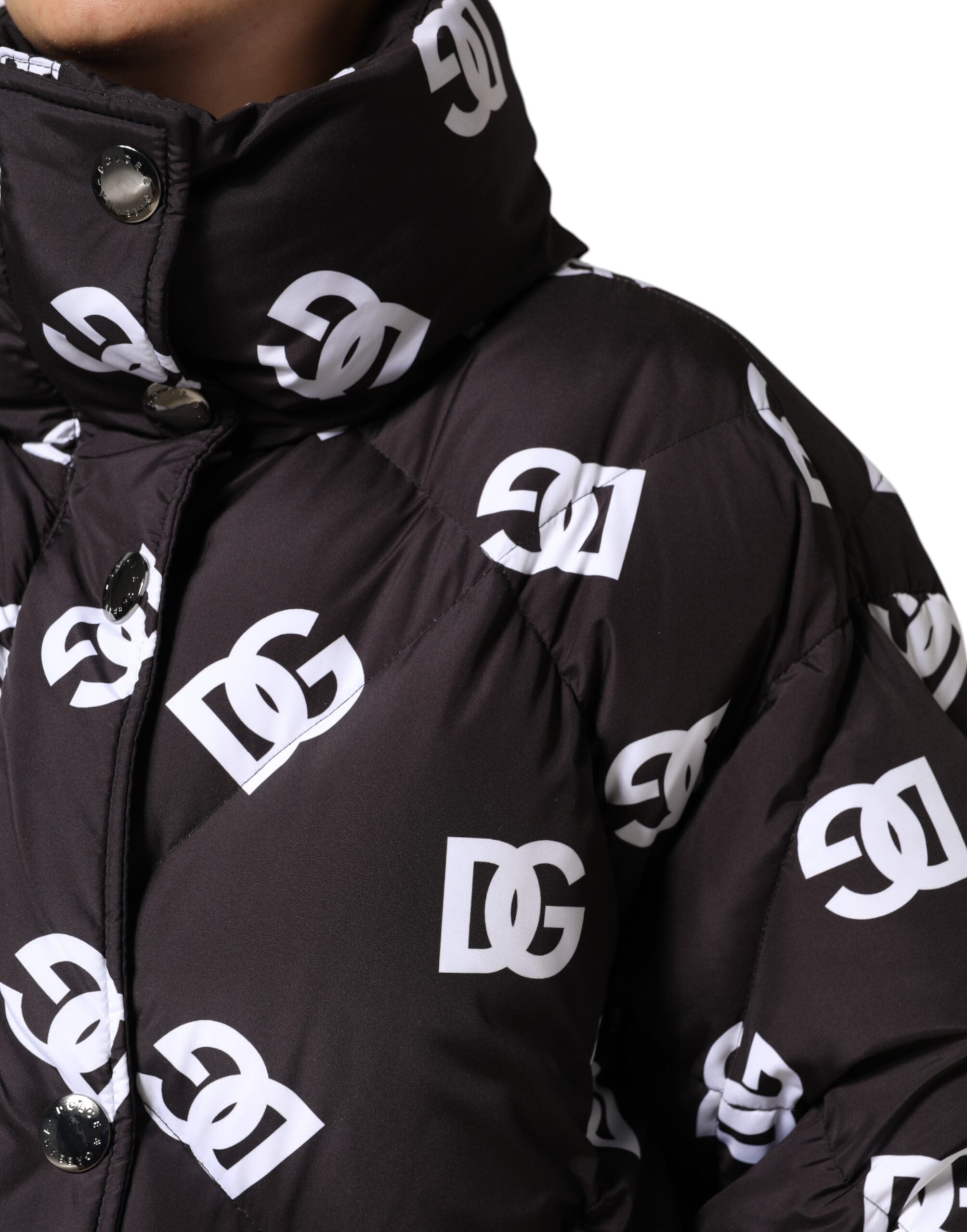 Dolce &amp; Gabbana Sort DG Mania Puffer Quiltet Lang Frakkejakke