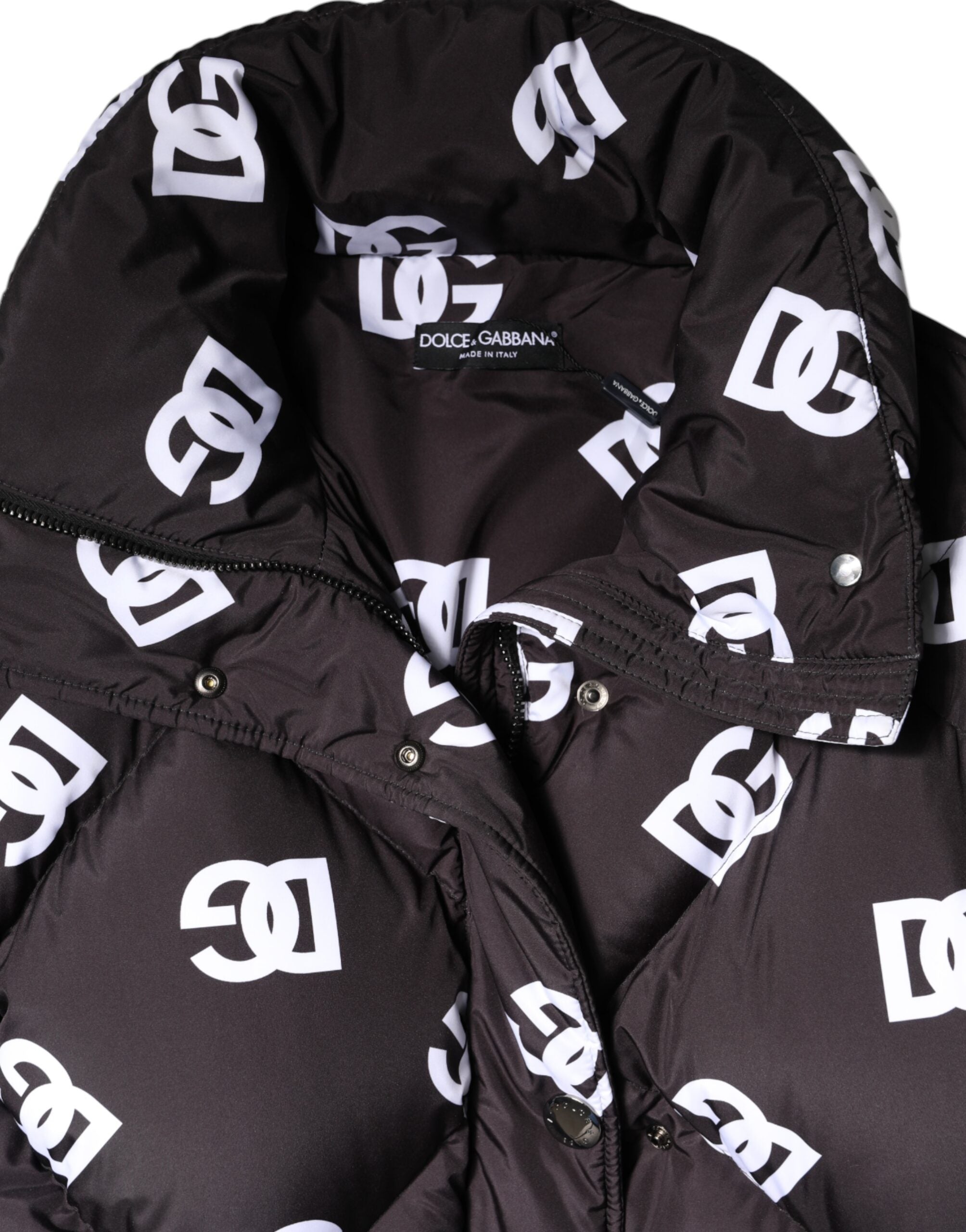Dolce &amp; Gabbana Sort DG Mania Puffer Quiltet Lang Frakkejakke