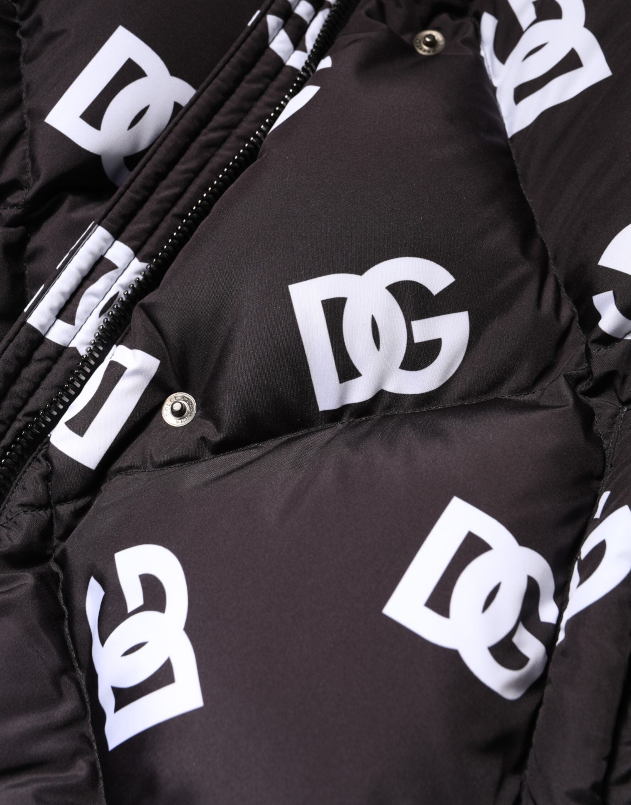 Dolce &amp; Gabbana Sort DG Mania Puffer Quiltet Lang Frakkejakke