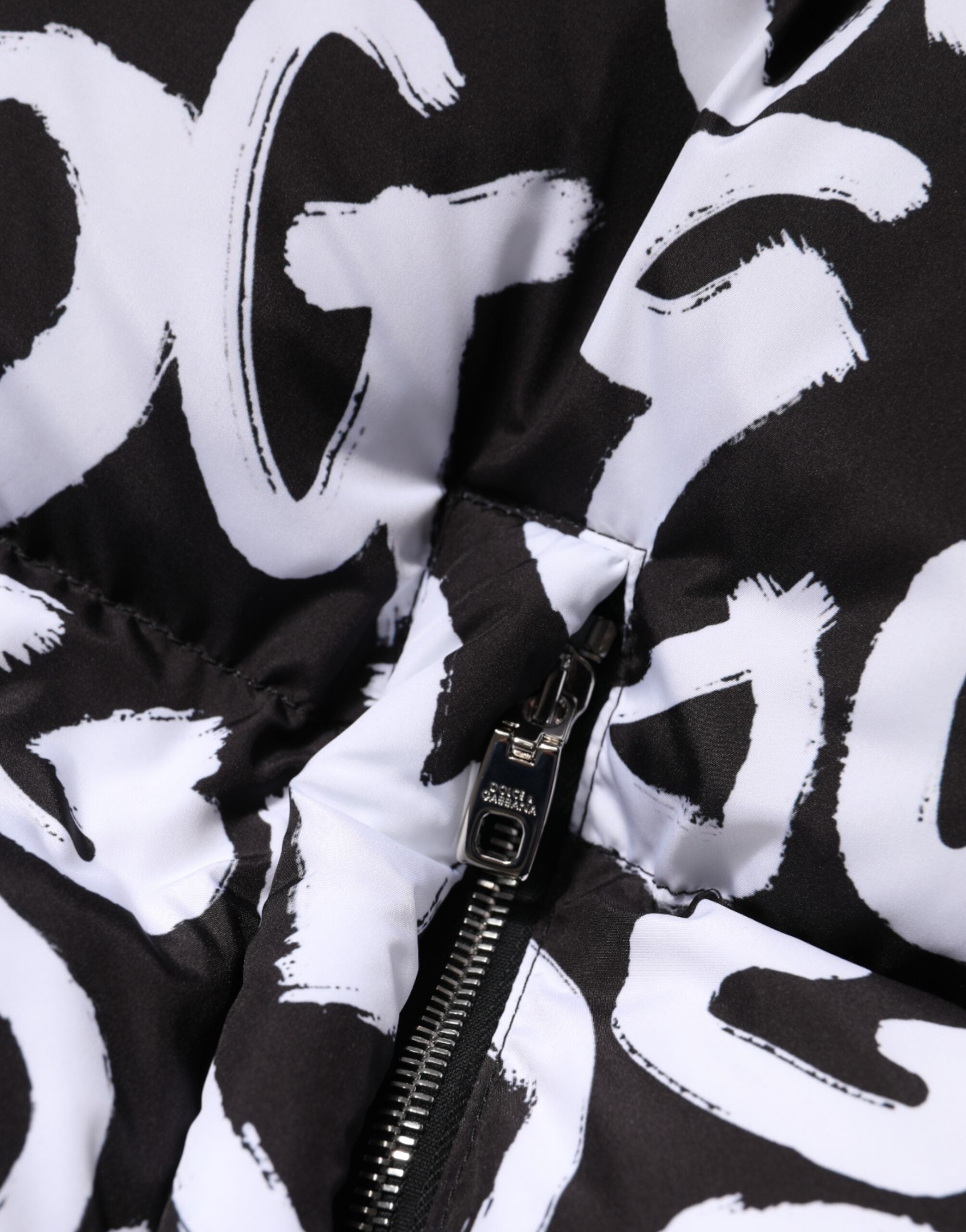 Dolce &amp; Gabbana Sort/Hvid DG Mania Lang Frakkejakke med Hætte