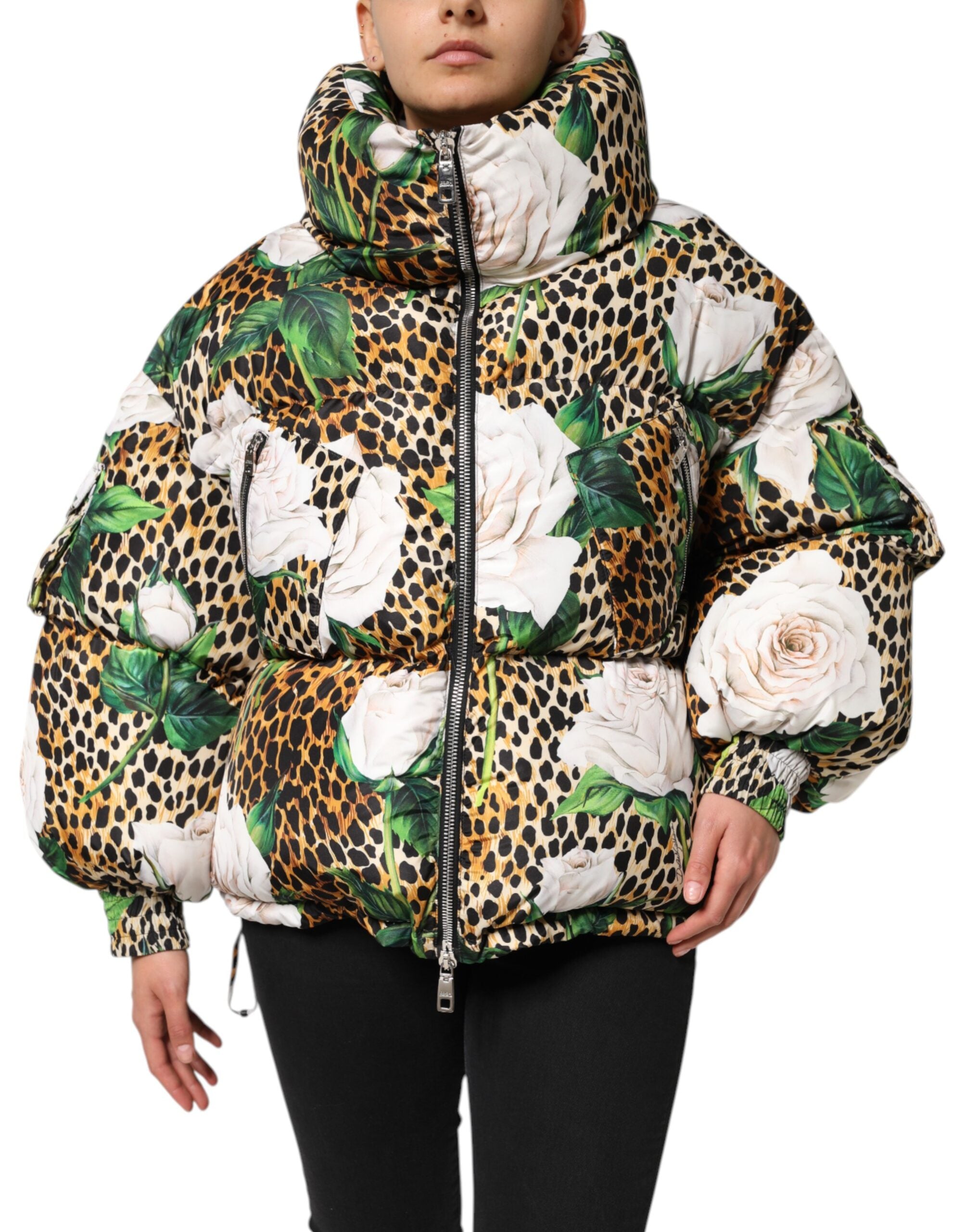 Dolce &amp; Gabbana Flerfarvet Leopard Rose Puffer Quiltet Jakke