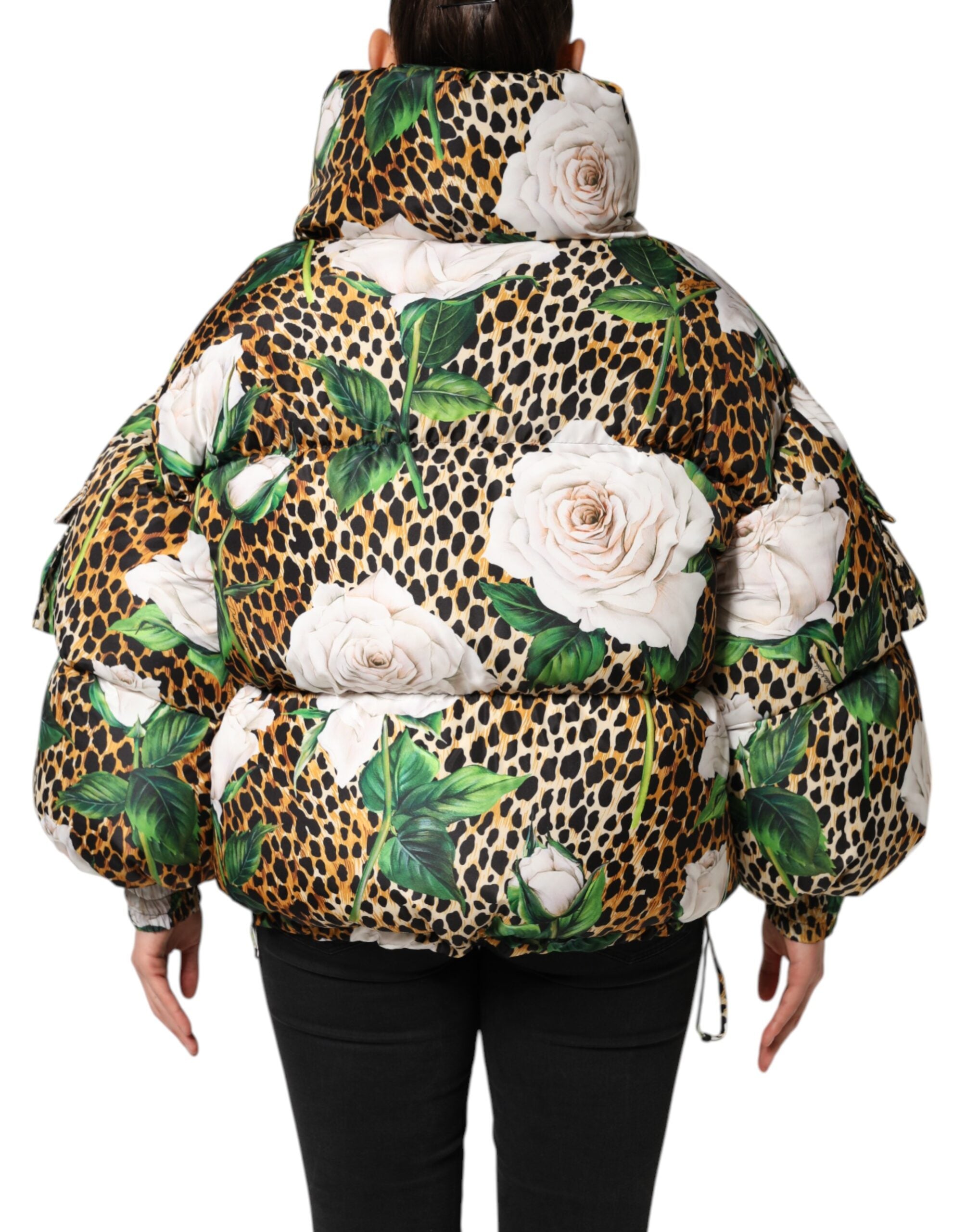 Dolce &amp; Gabbana Flerfarvet Leopard Rose Puffer Quiltet Jakke