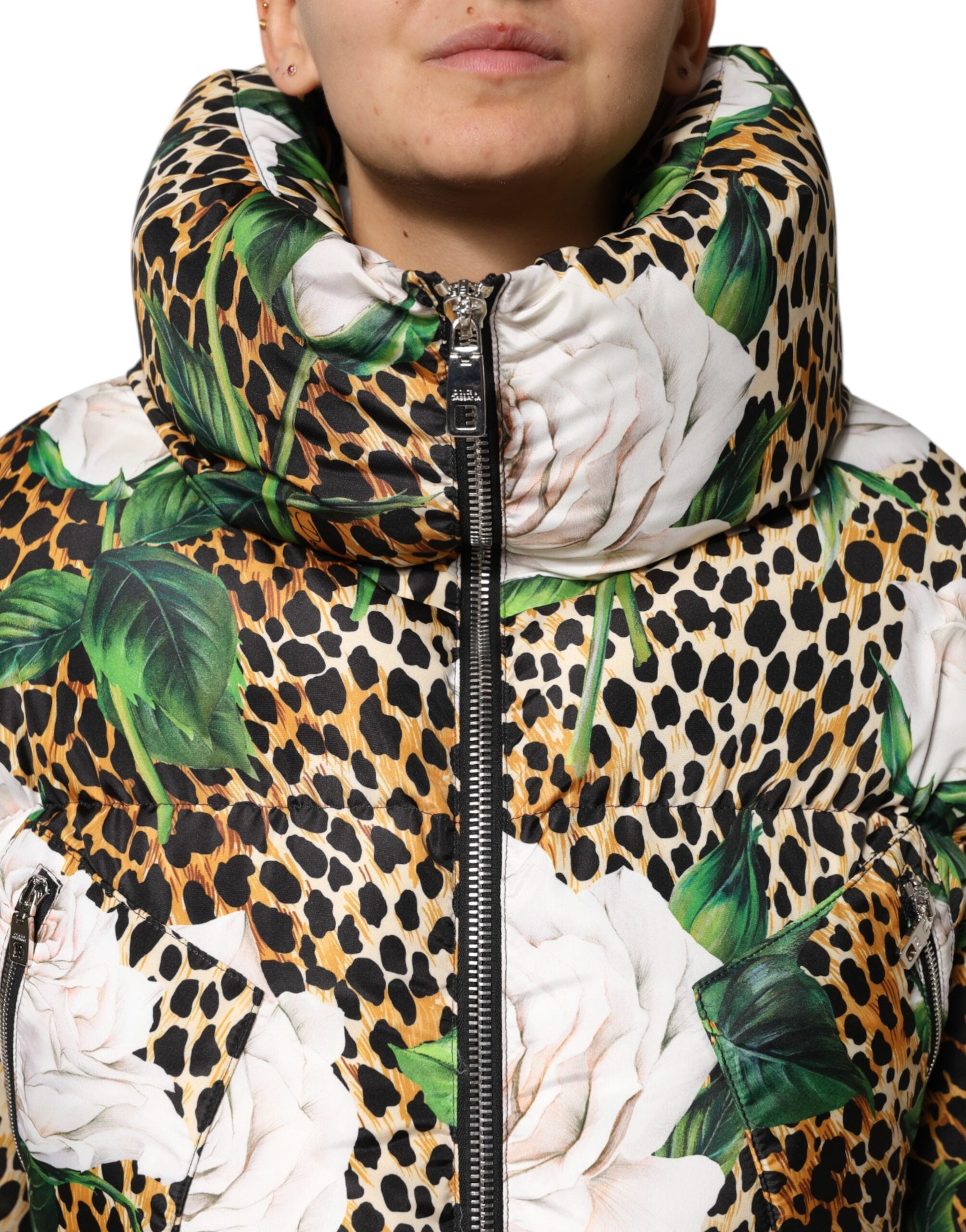 Dolce &amp; Gabbana Flerfarvet Leopard Rose Puffer Quiltet Jakke