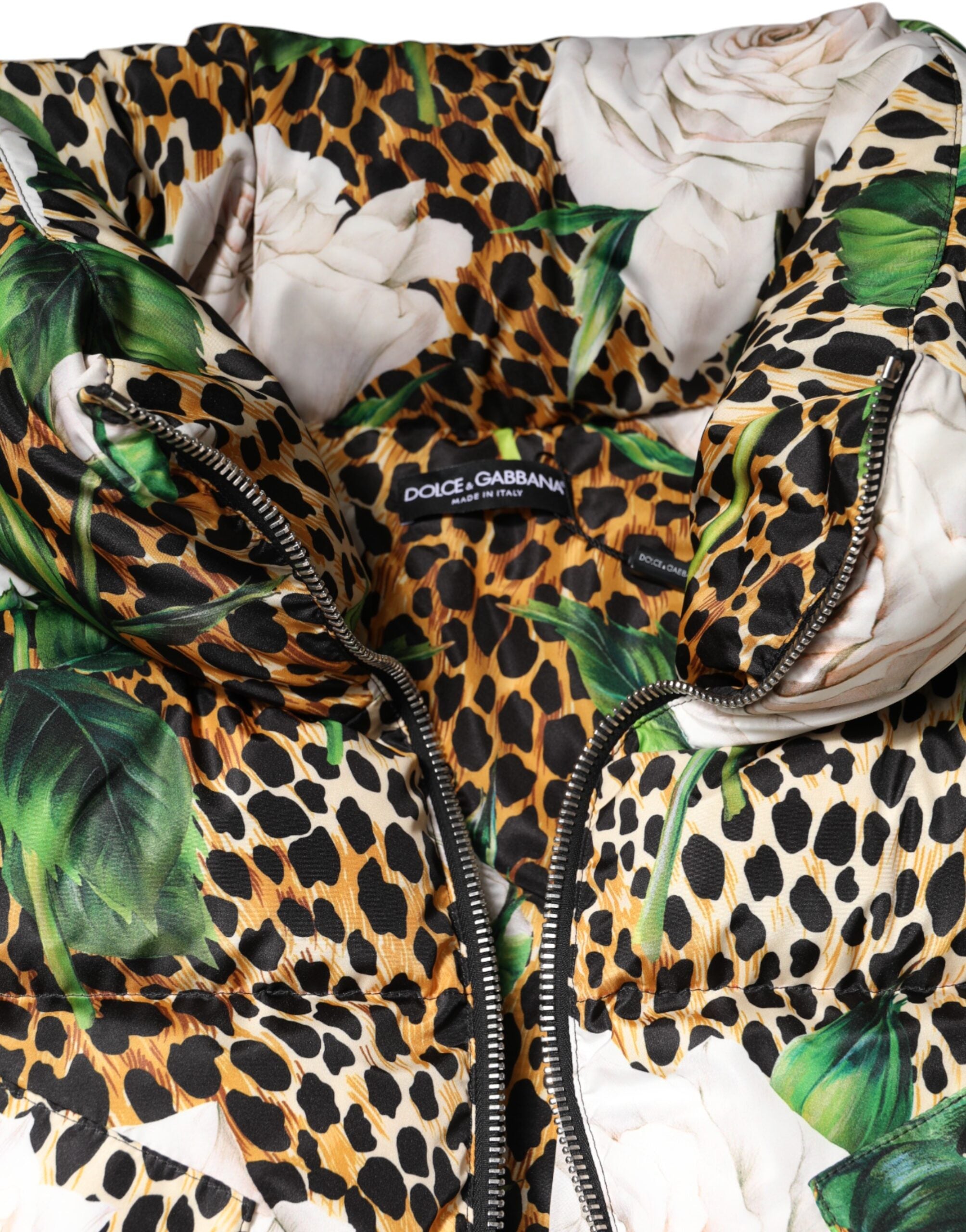 Dolce &amp; Gabbana Flerfarvet Leopard Rose Puffer Quiltet Jakke