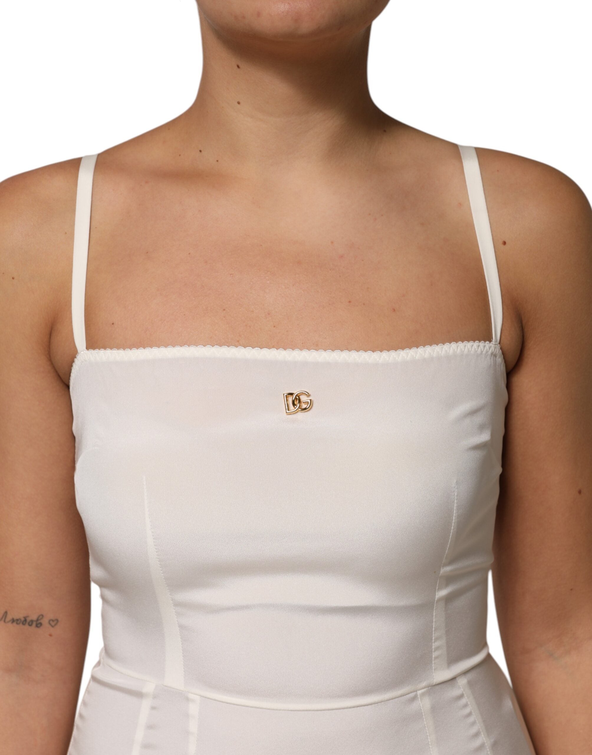 Dolce &amp; Gabbana Hvid Full Slip Silkekjole med DG Logo og Nattøj