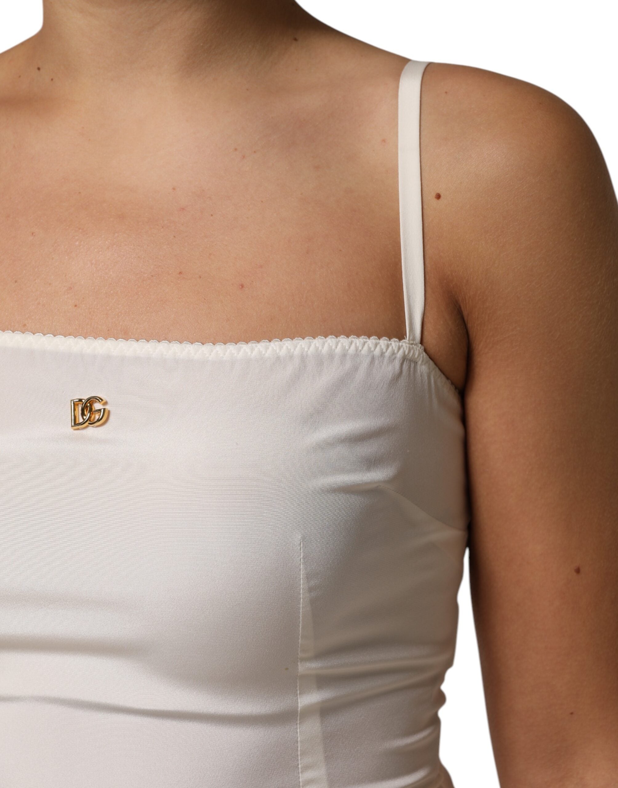 Dolce &amp; Gabbana Hvid Full Slip Silkekjole med DG Logo og Nattøj