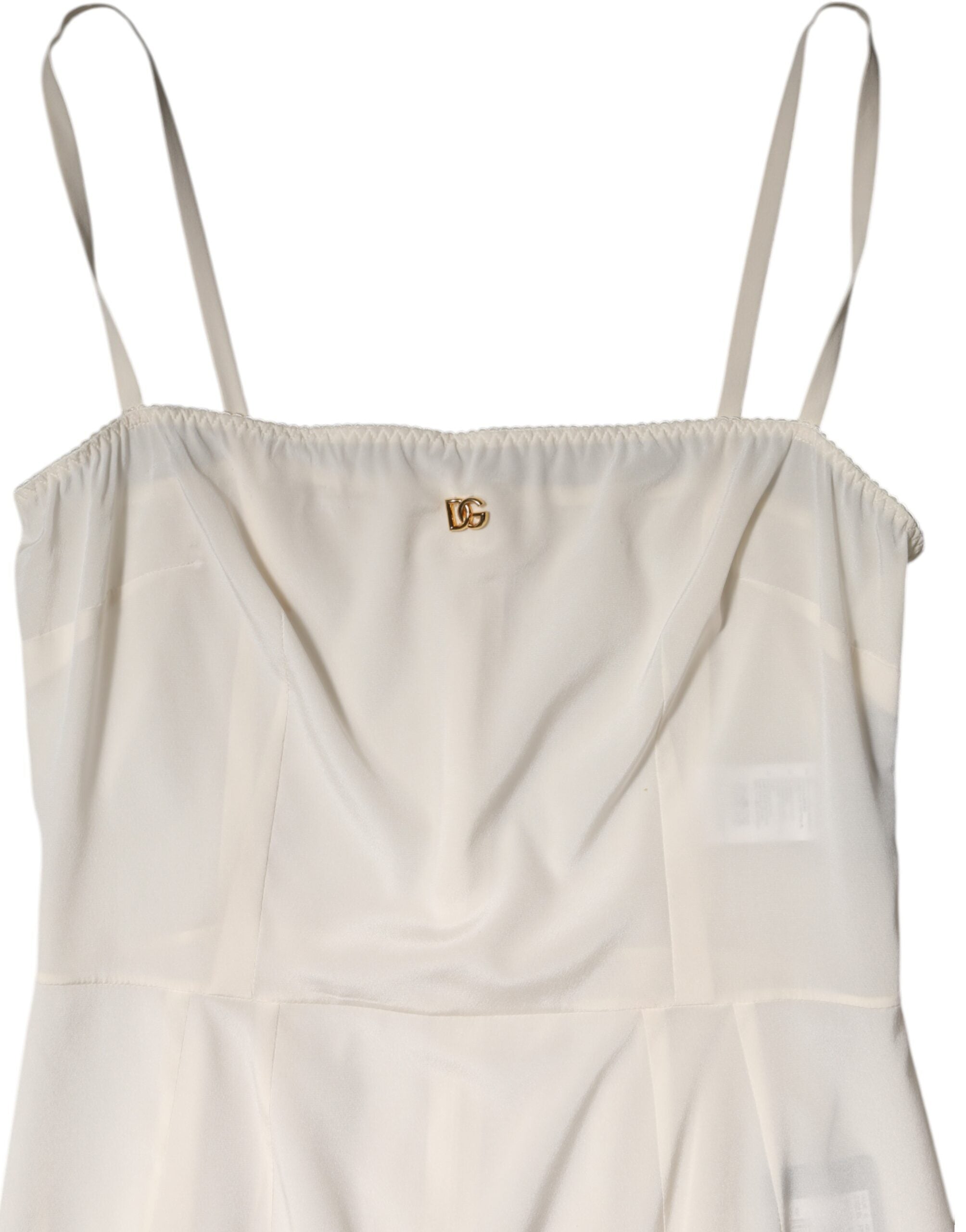 Dolce &amp; Gabbana Hvid Full Slip Silkekjole med DG Logo og Nattøj