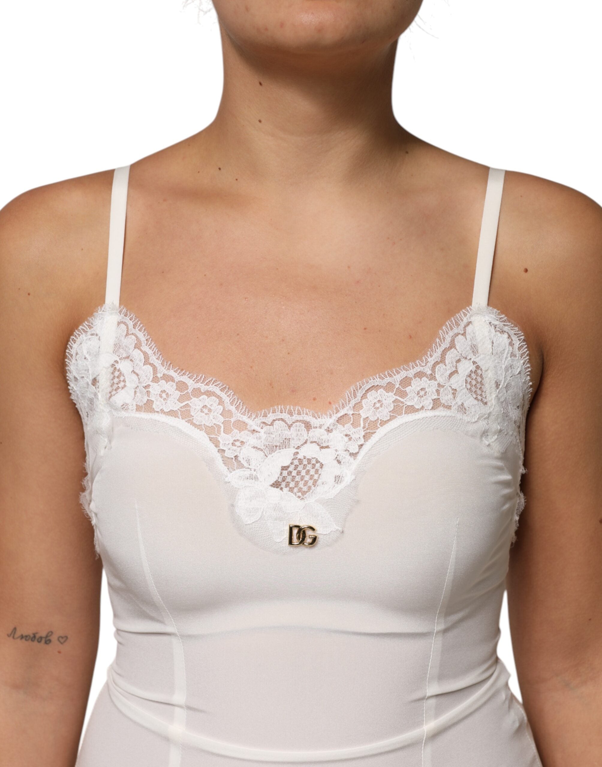 Dolce &amp; Gabbana Hvid Blonde Guld DG Logo Silkekjole Nattøj
