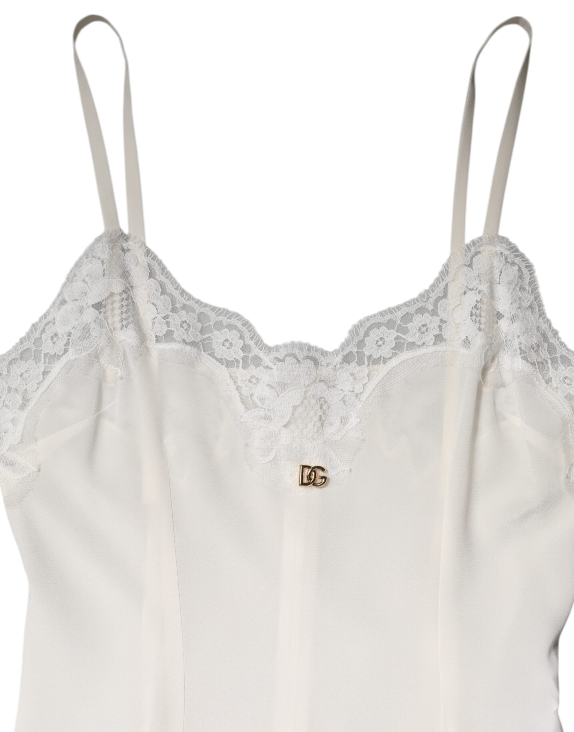Dolce &amp; Gabbana Hvid Blonde Guld DG Logo Silkekjole Nattøj