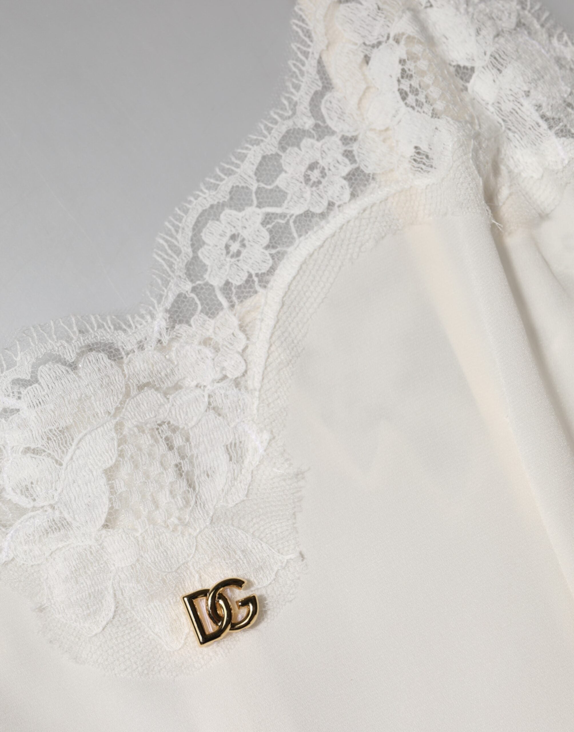 Dolce &amp; Gabbana Hvid Blonde Guld DG Logo Silkekjole Nattøj