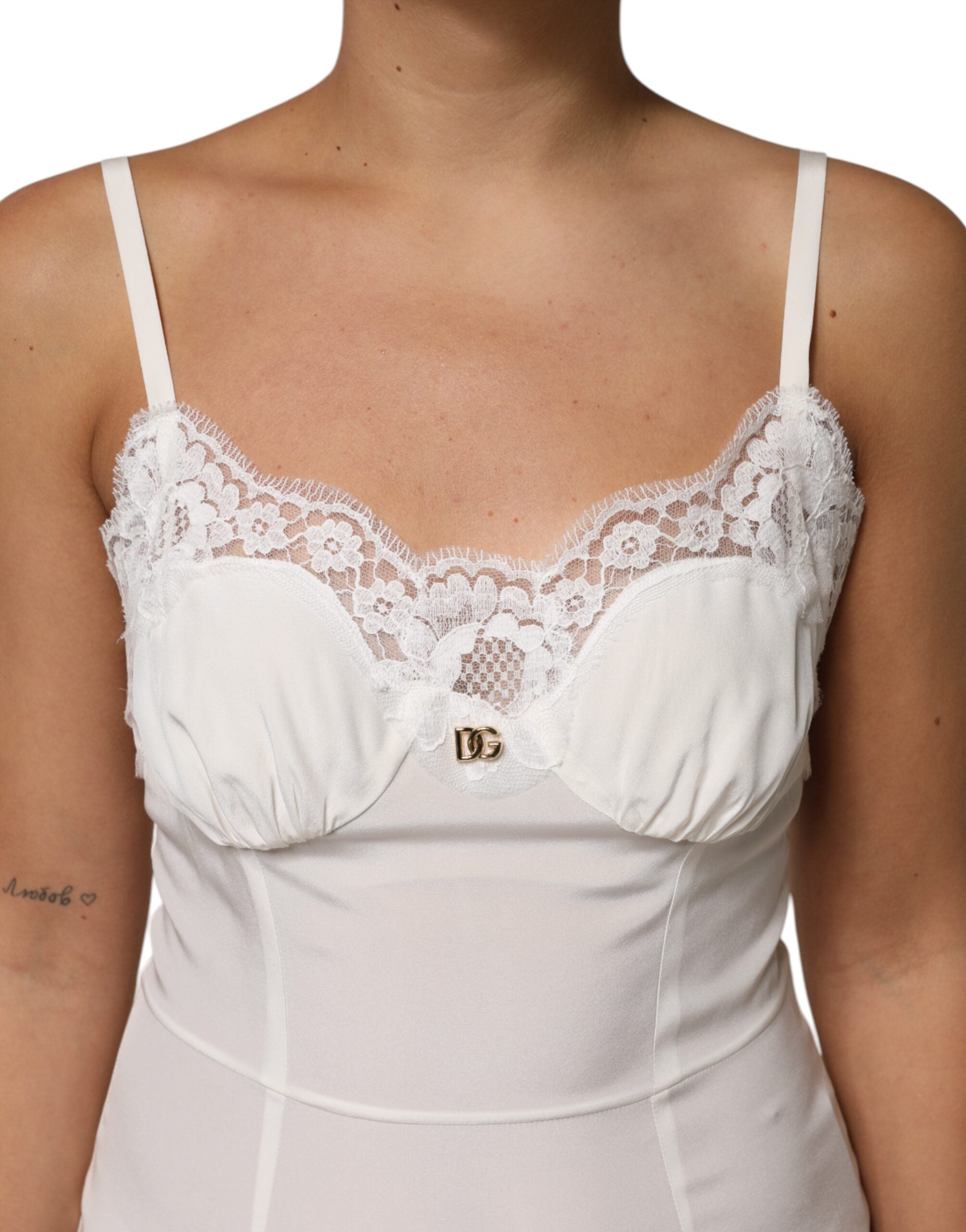 Dolce &amp; Gabbana Hvid Blonde DG Logo Silkekjole Nattøj