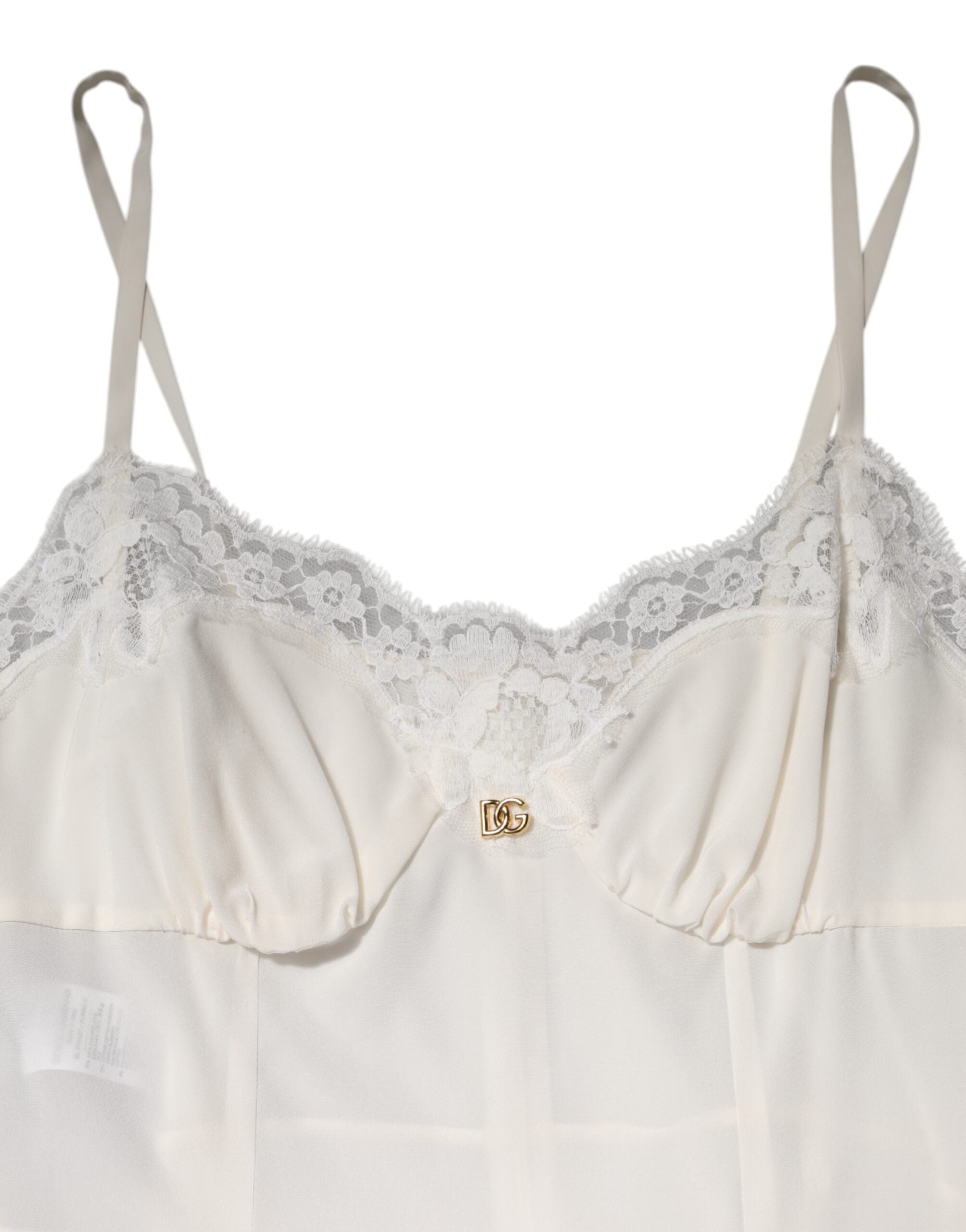 Dolce &amp; Gabbana Hvid Blonde Guld DG Logo Silkekjole Nattøj