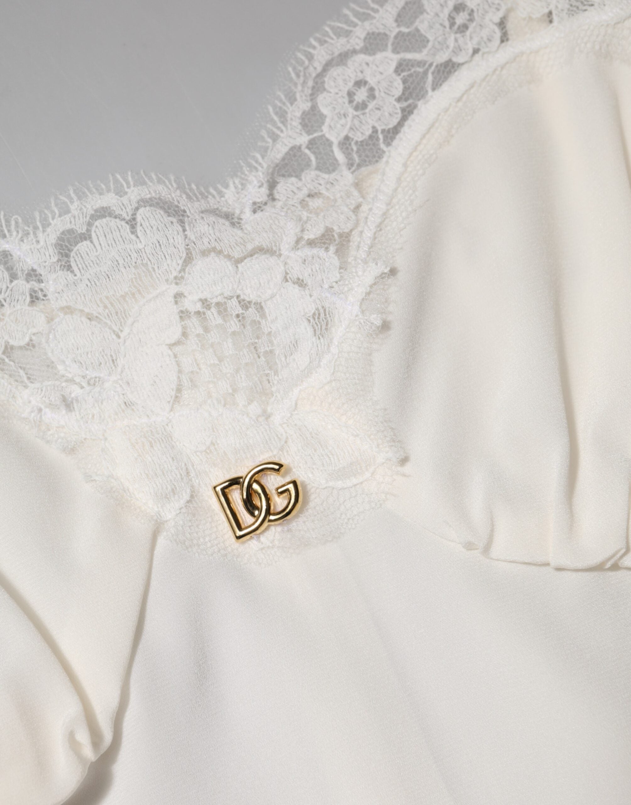 Dolce &amp; Gabbana Hvid Blonde Guld DG Logo Silkekjole Nattøj