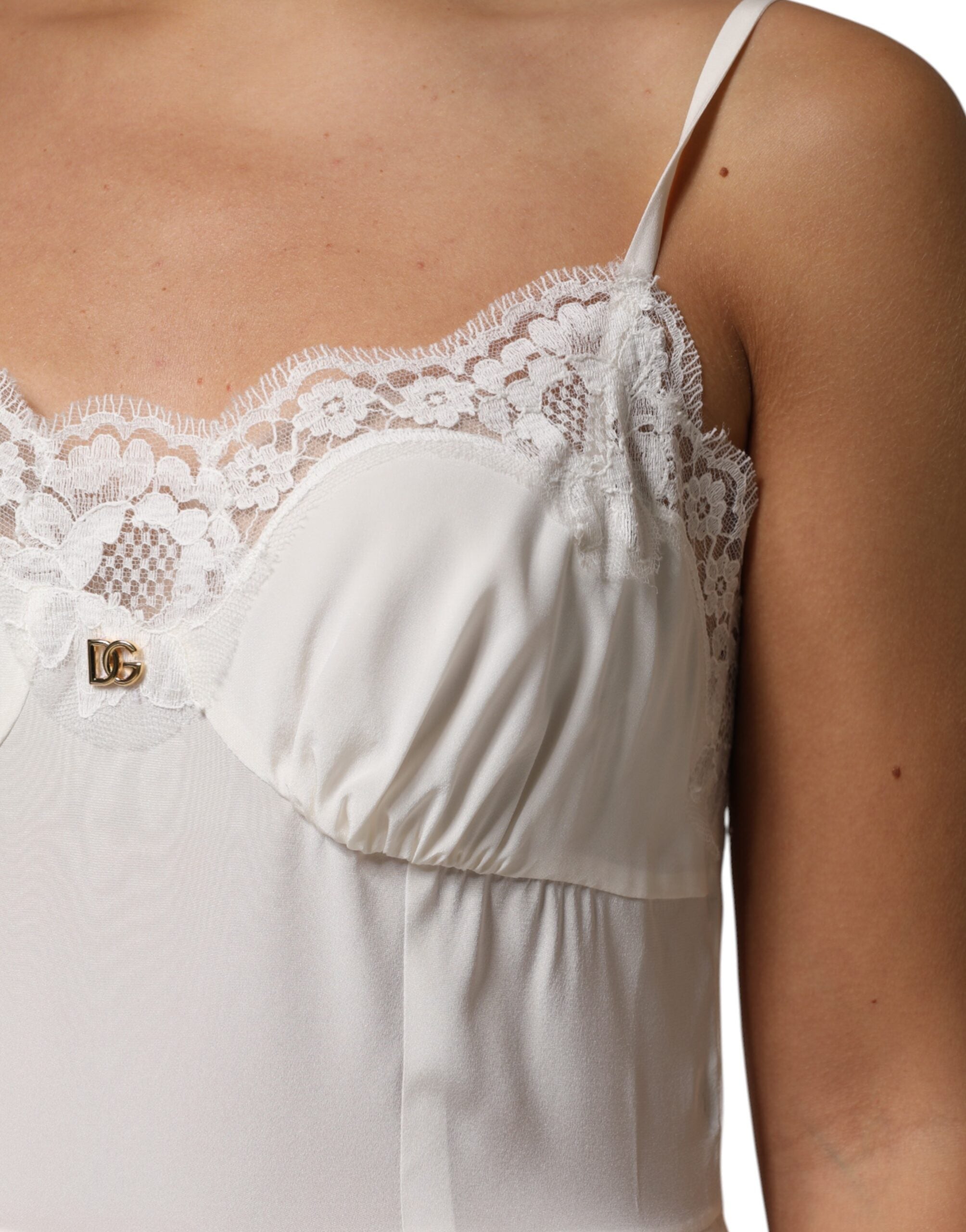 Dolce &amp; Gabbana Hvid Blonde Guld DG Logo Silkekjole Nattøj
