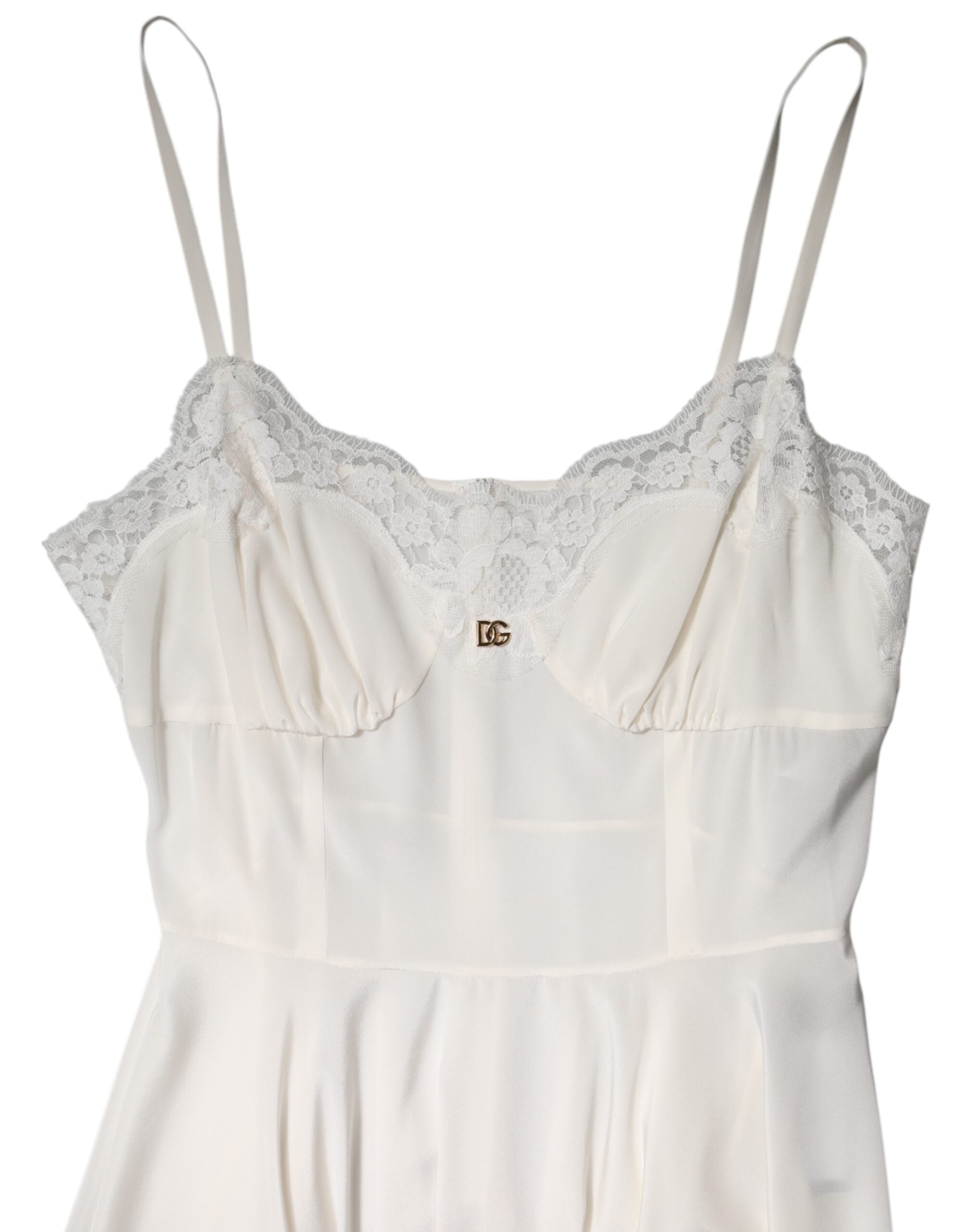 Dolce &amp; Gabbana Hvid Blonde Guld DG Logo Silkekjole Nattøj